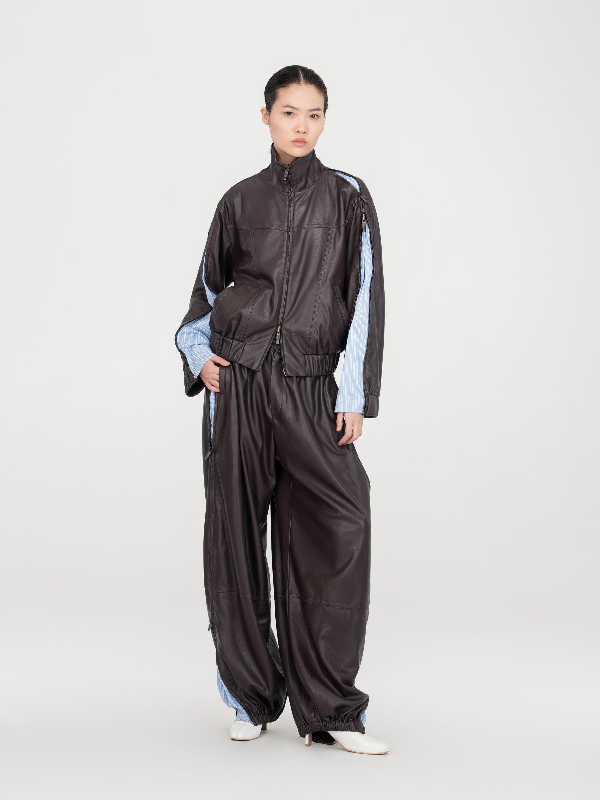 STRIPED PANEL STAND COLLAR ZIP JACKET