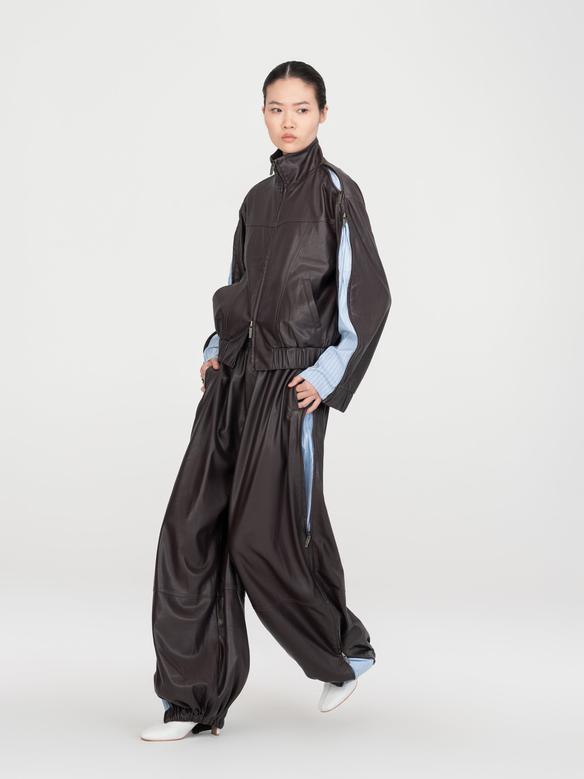 STRIPED PANEL STAND COLLAR ZIP JACKET
