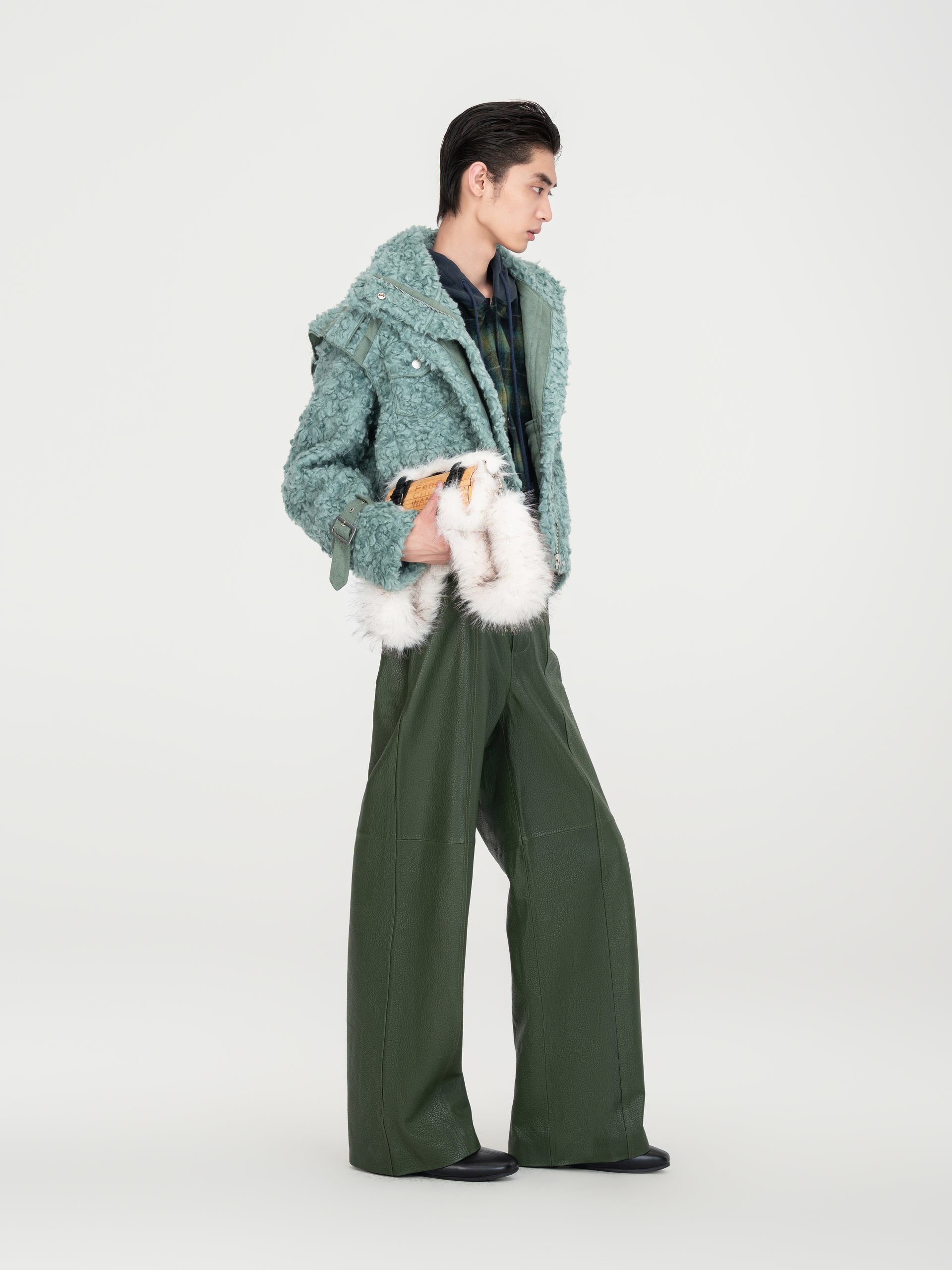 REVERSIBLE FAUX SHEARLING DOUBLE-COLLAR JACKET