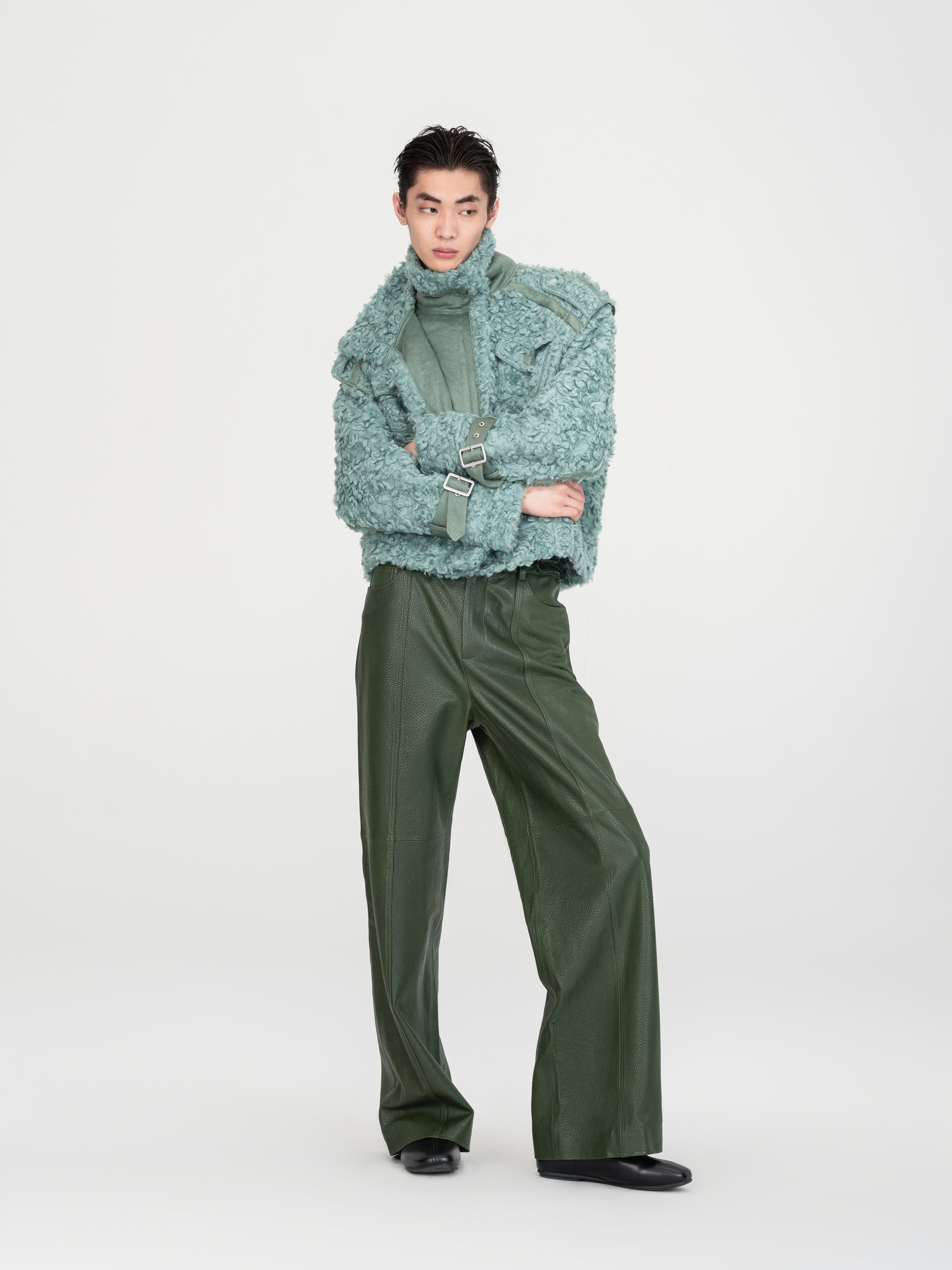 REVERSIBLE FAUX SHEARLING DOUBLE-COLLAR JACKET