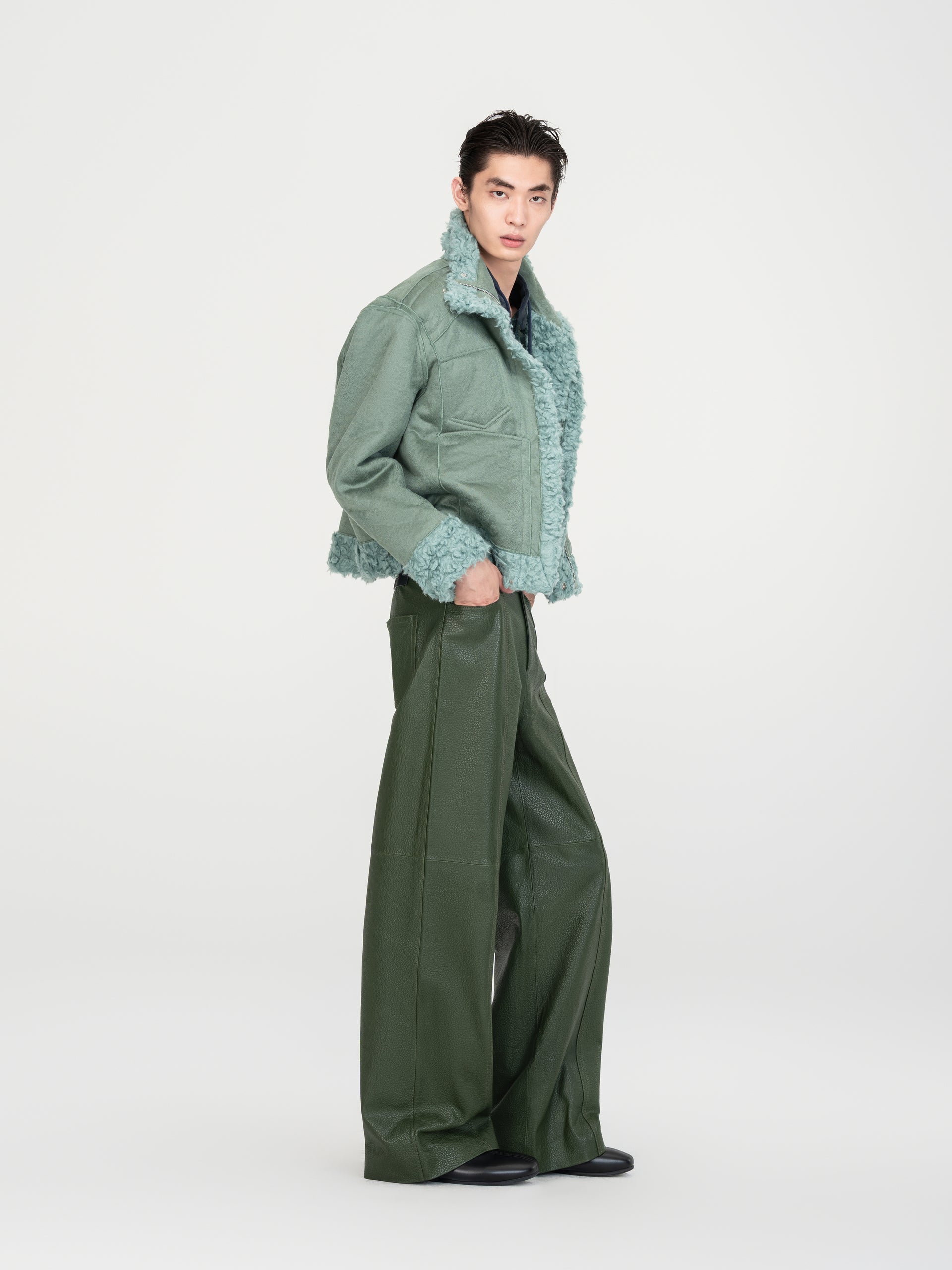 REVERSIBLE FAUX SHEARLING DOUBLE-COLLAR JACKET