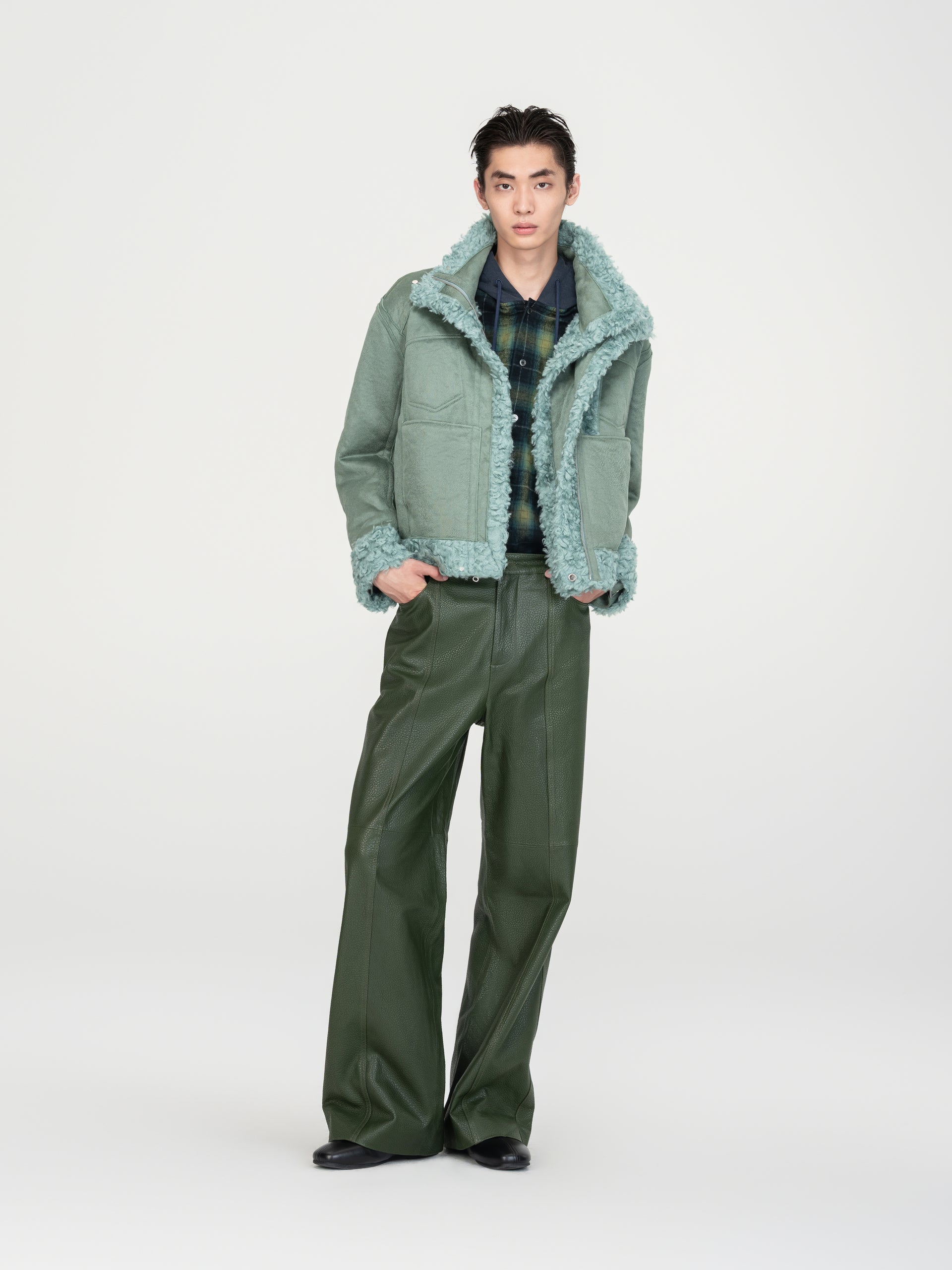 REVERSIBLE FAUX SHEARLING DOUBLE-COLLAR JACKET