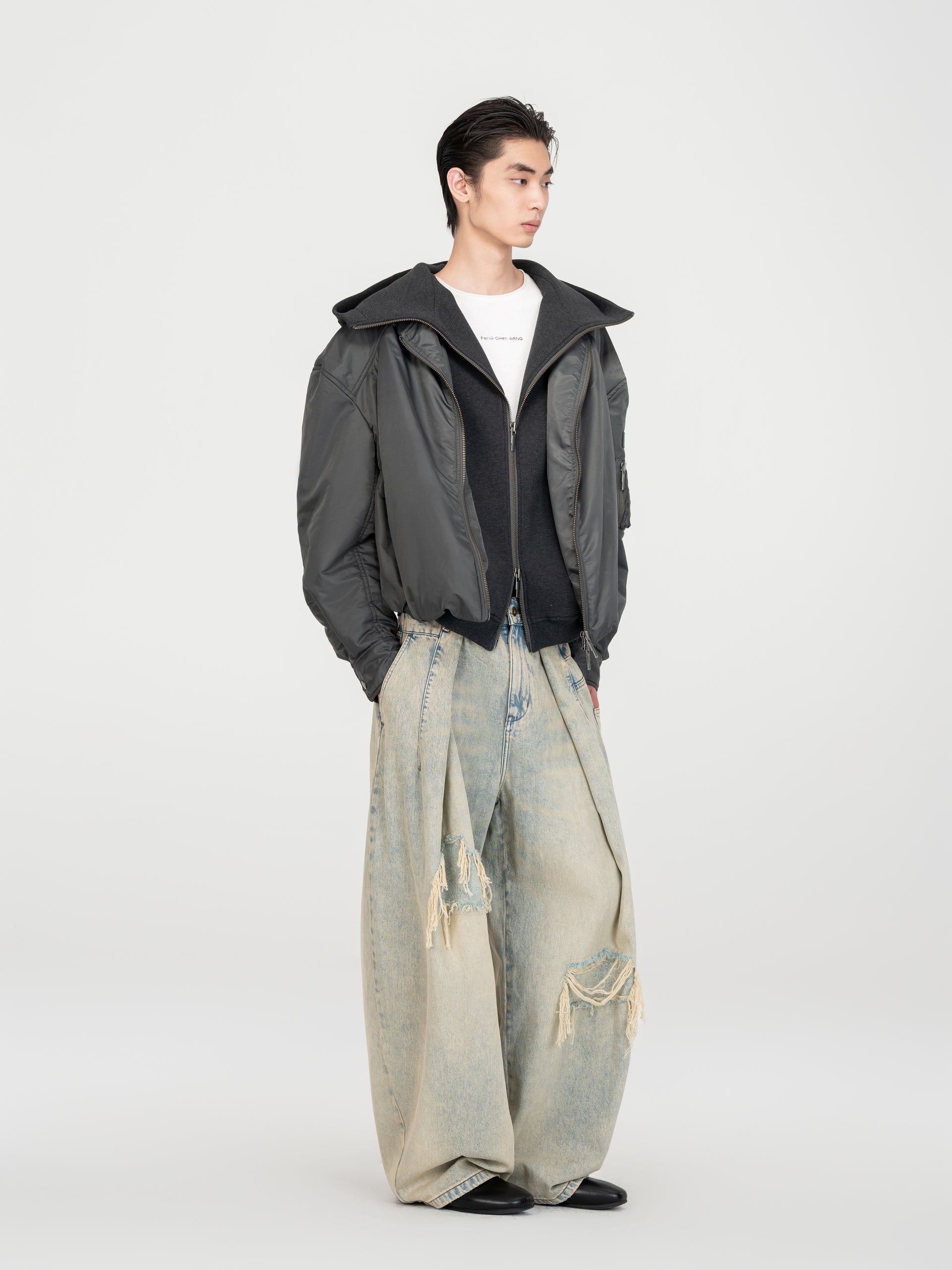 VINTAGE LIGHT BLUE WASHED DECONSTRUCTED DENIM PANTS