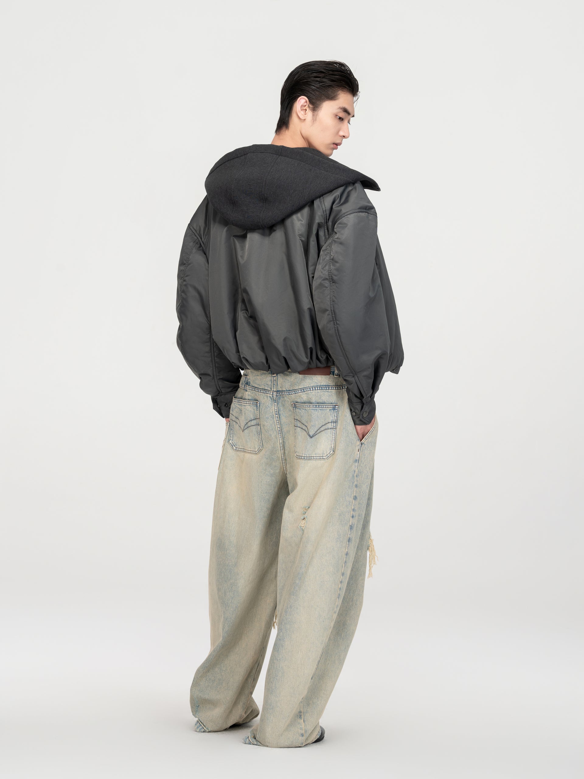 VINTAGE LIGHT BLUE WASHED DECONSTRUCTED DENIM PANTS