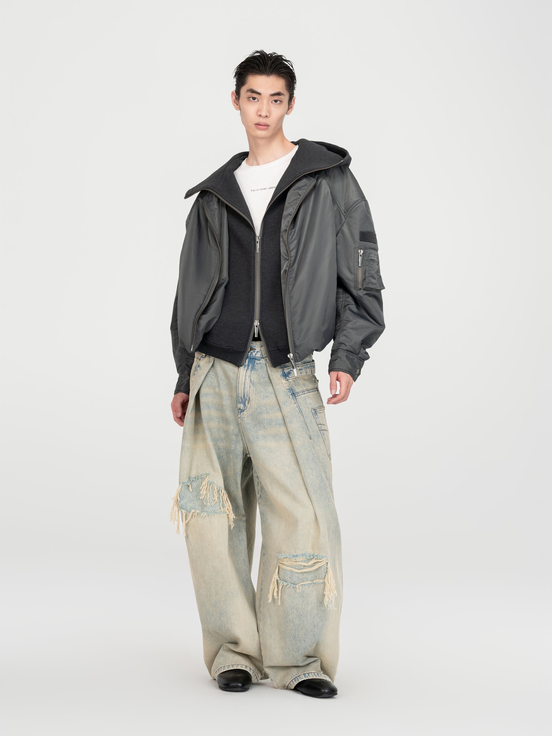 VINTAGE LIGHT BLUE WASHED DECONSTRUCTED DENIM PANTS
