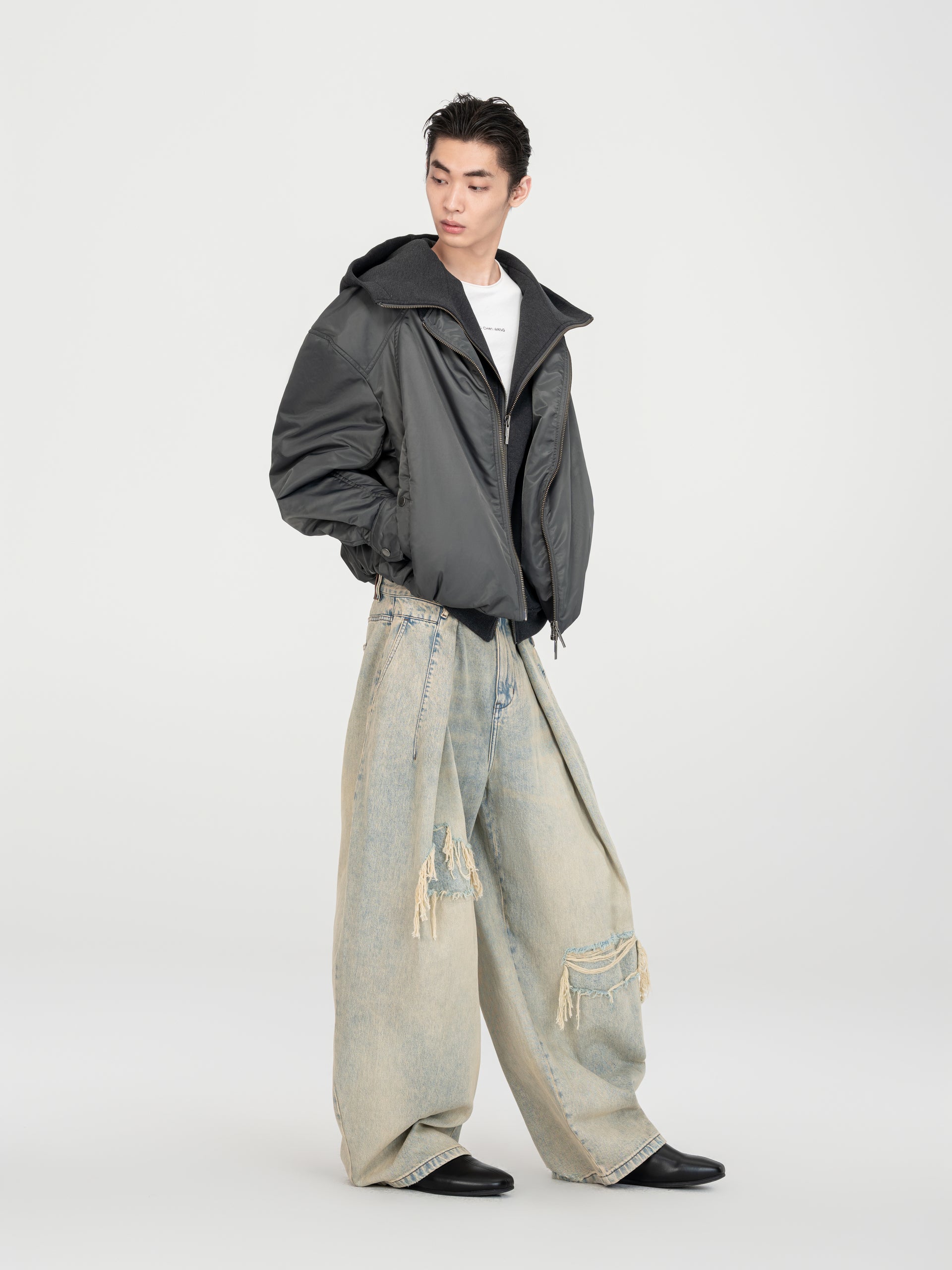 VINTAGE LIGHT BLUE WASHED DECONSTRUCTED DENIM PANTS
