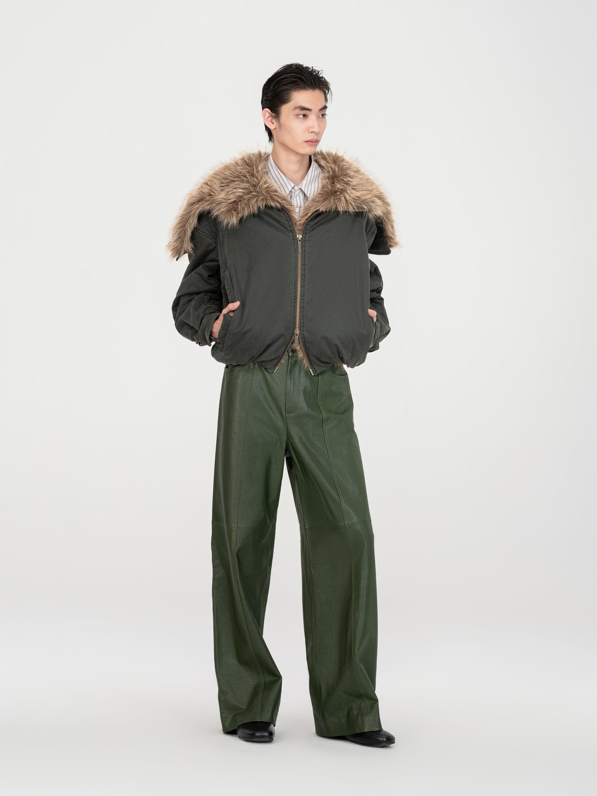 STRAIGHT-LEG CASUAL LEATHER PANTS