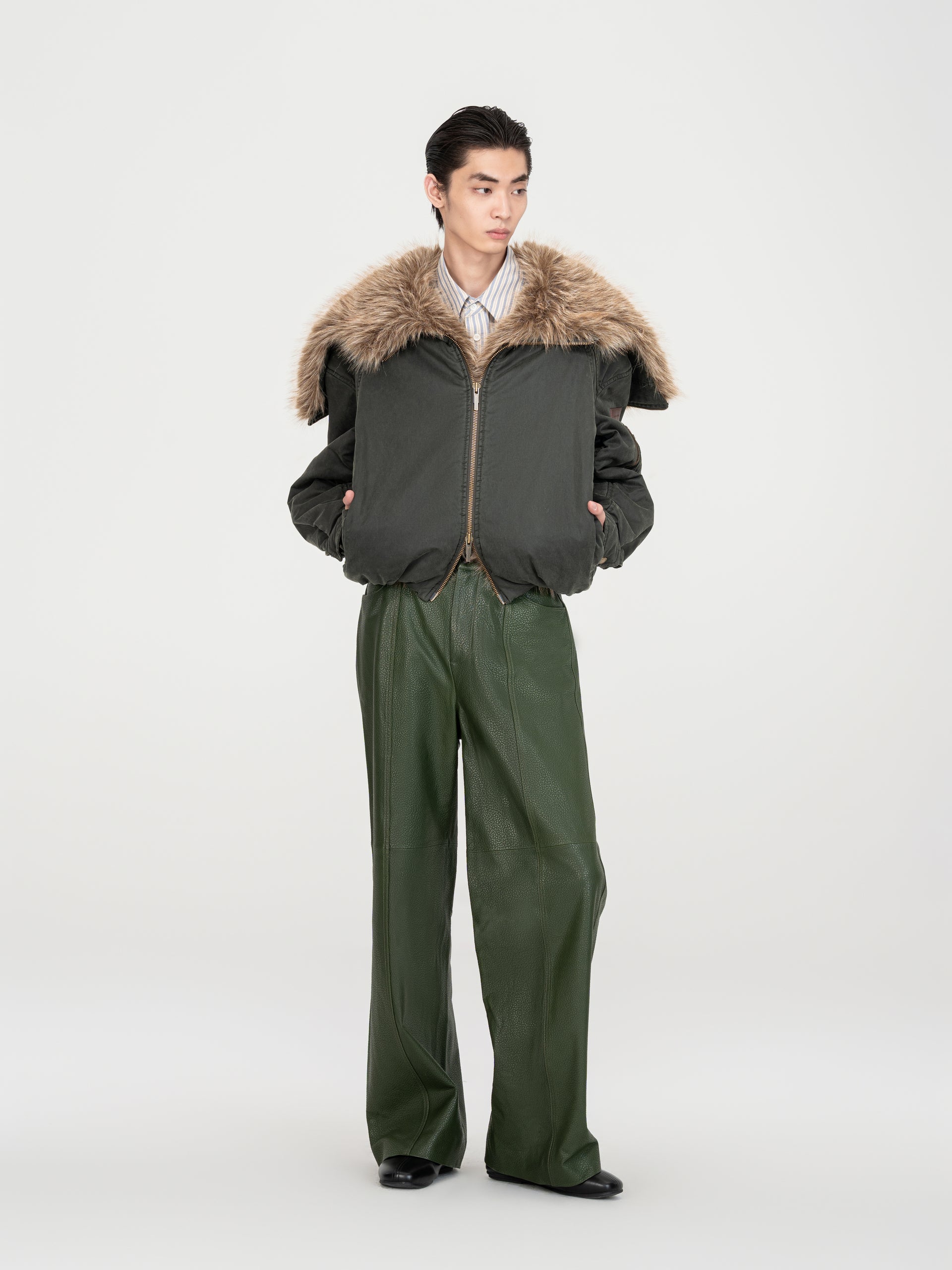 STRAIGHT-LEG CASUAL LEATHER PANTS