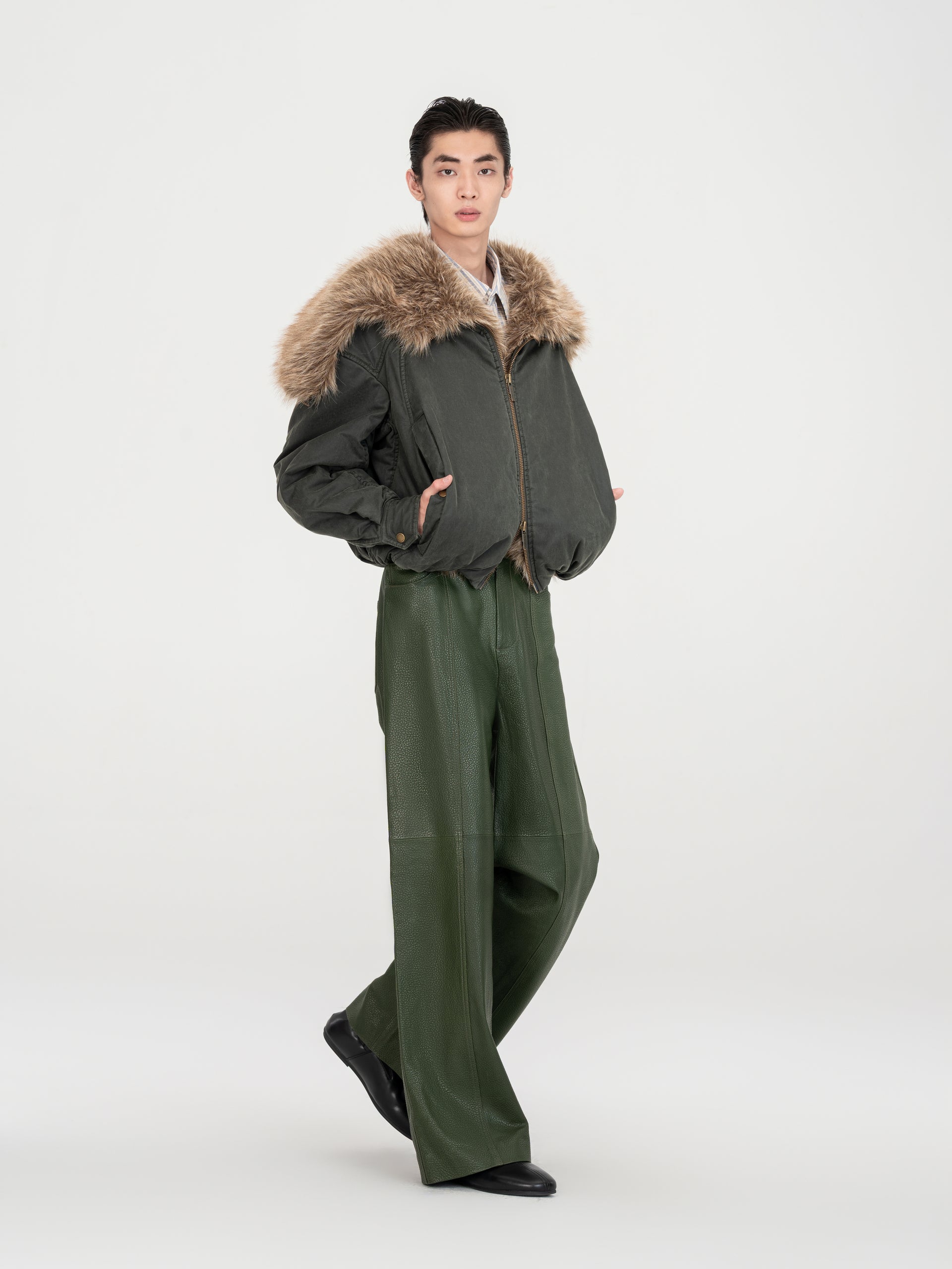 STRAIGHT-LEG CASUAL LEATHER PANTS
