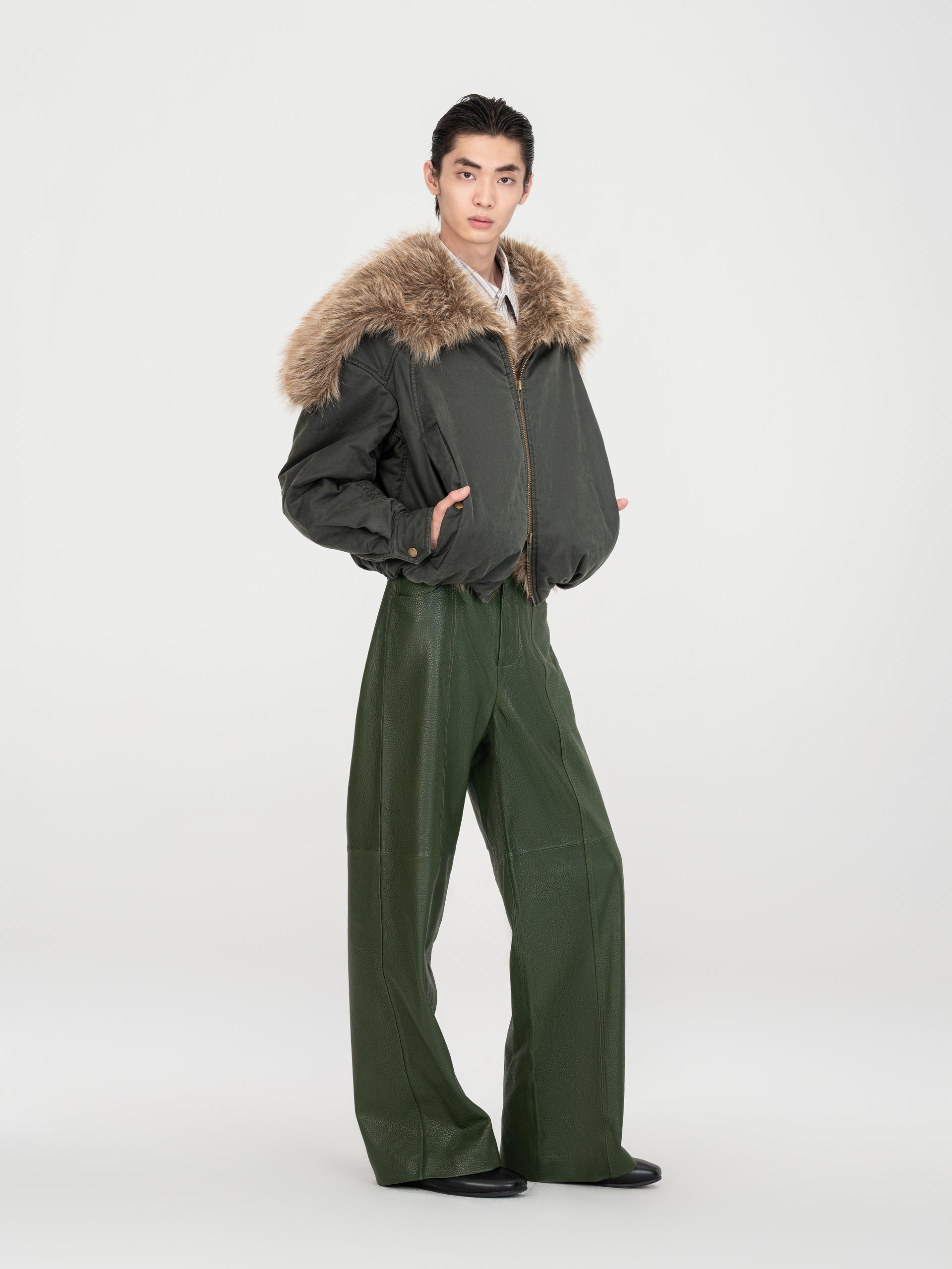 STRAIGHT-LEG CASUAL LEATHER PANTS