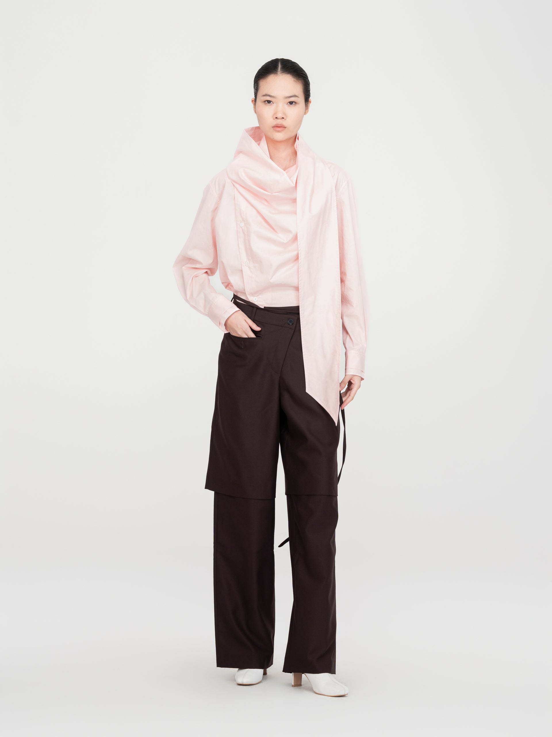 PINK DRAPED BLOUSE WITH SCARF