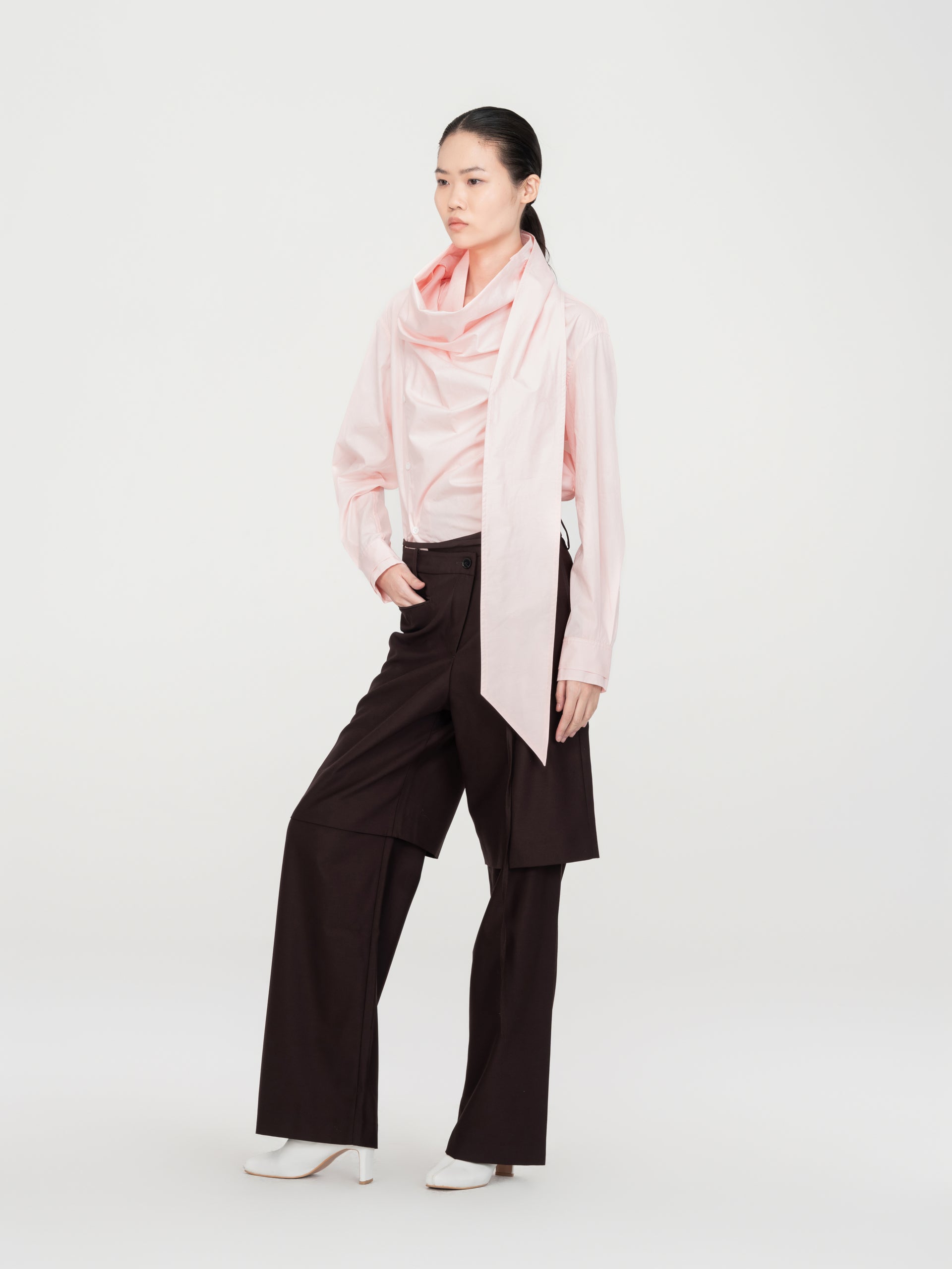 PINK DRAPED BLOUSE WITH SCARF