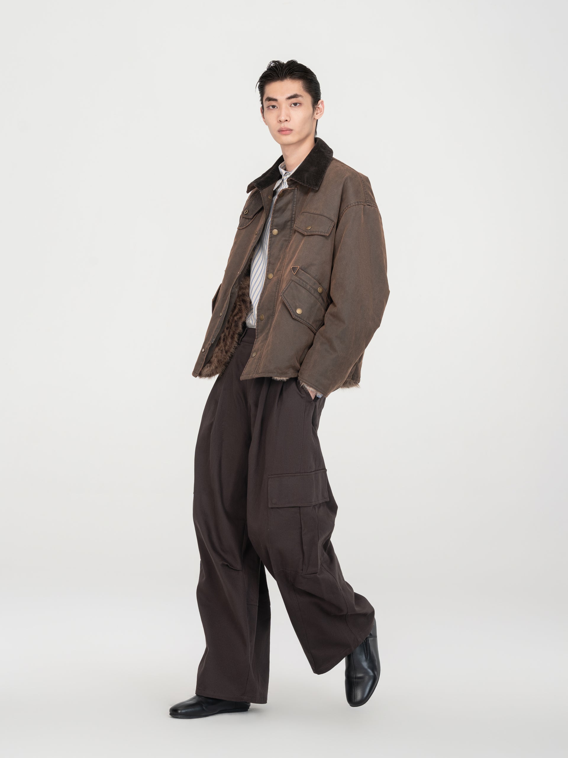 REVERSIBLE WASHED COTTON JACKET WITH LEOPARD-PRINT LINING