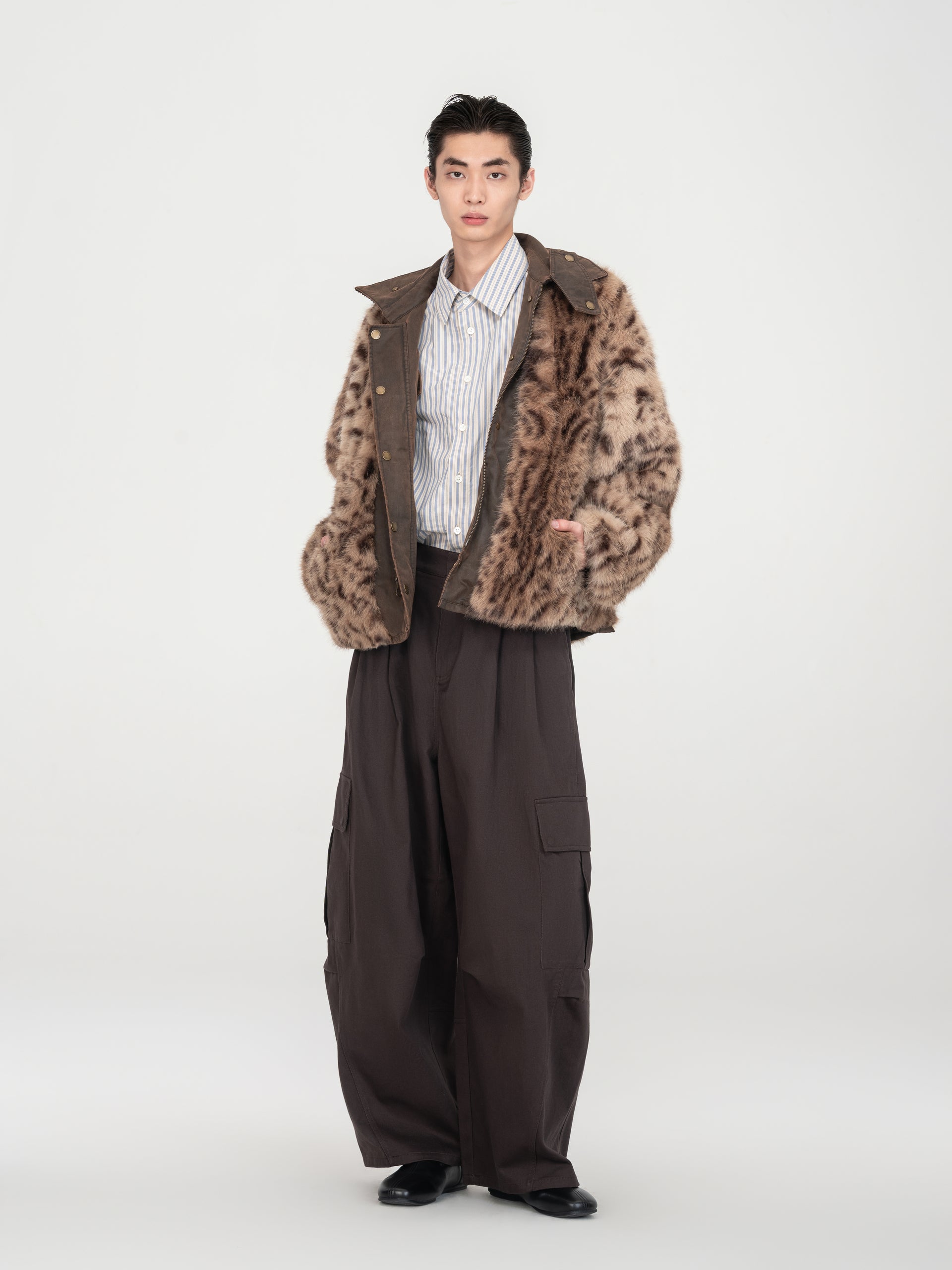 REVERSIBLE WASHED COTTON JACKET WITH LEOPARD-PRINT LINING