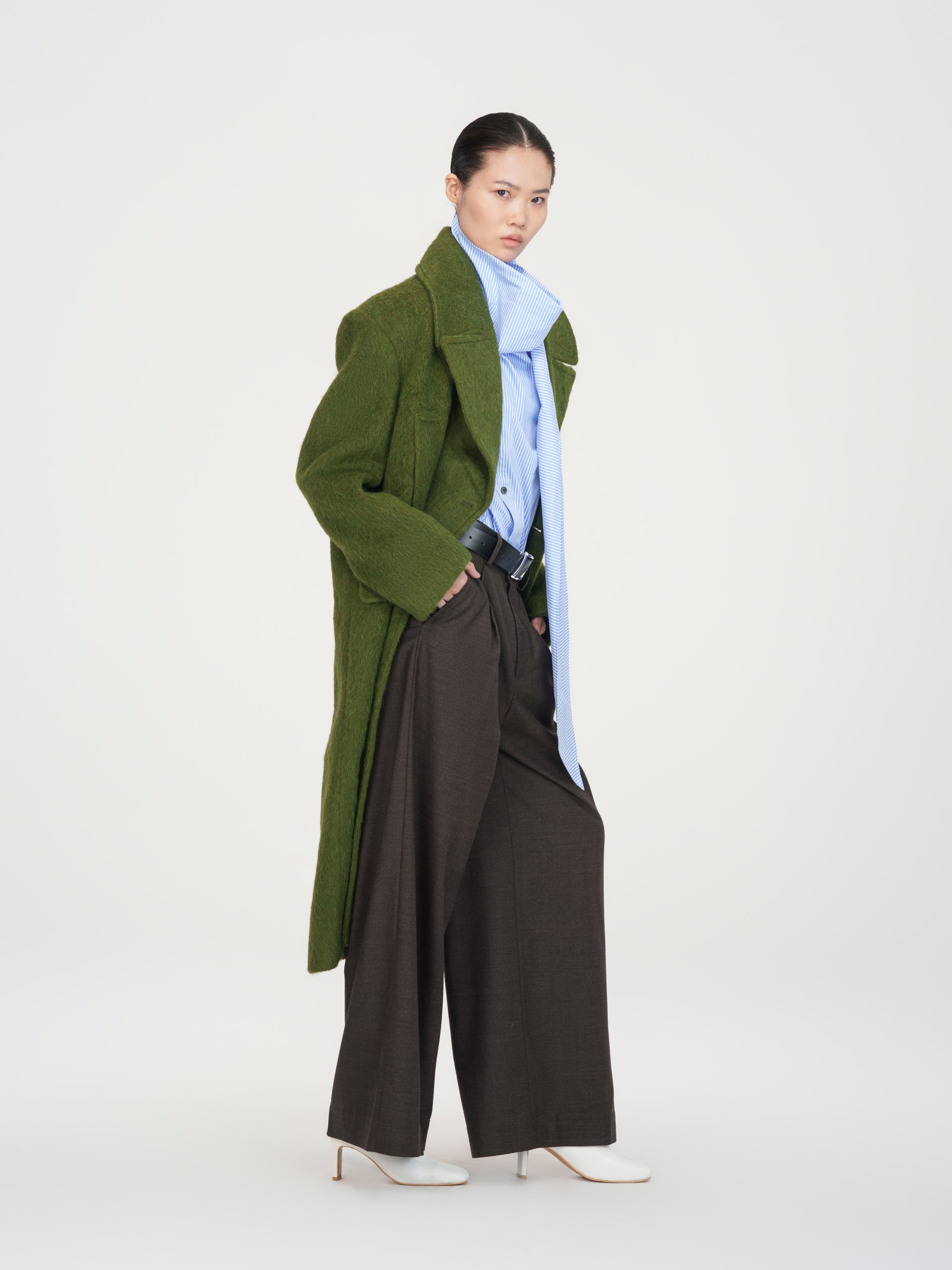 BLUE DRAPED BLOUSE WITH SCARF