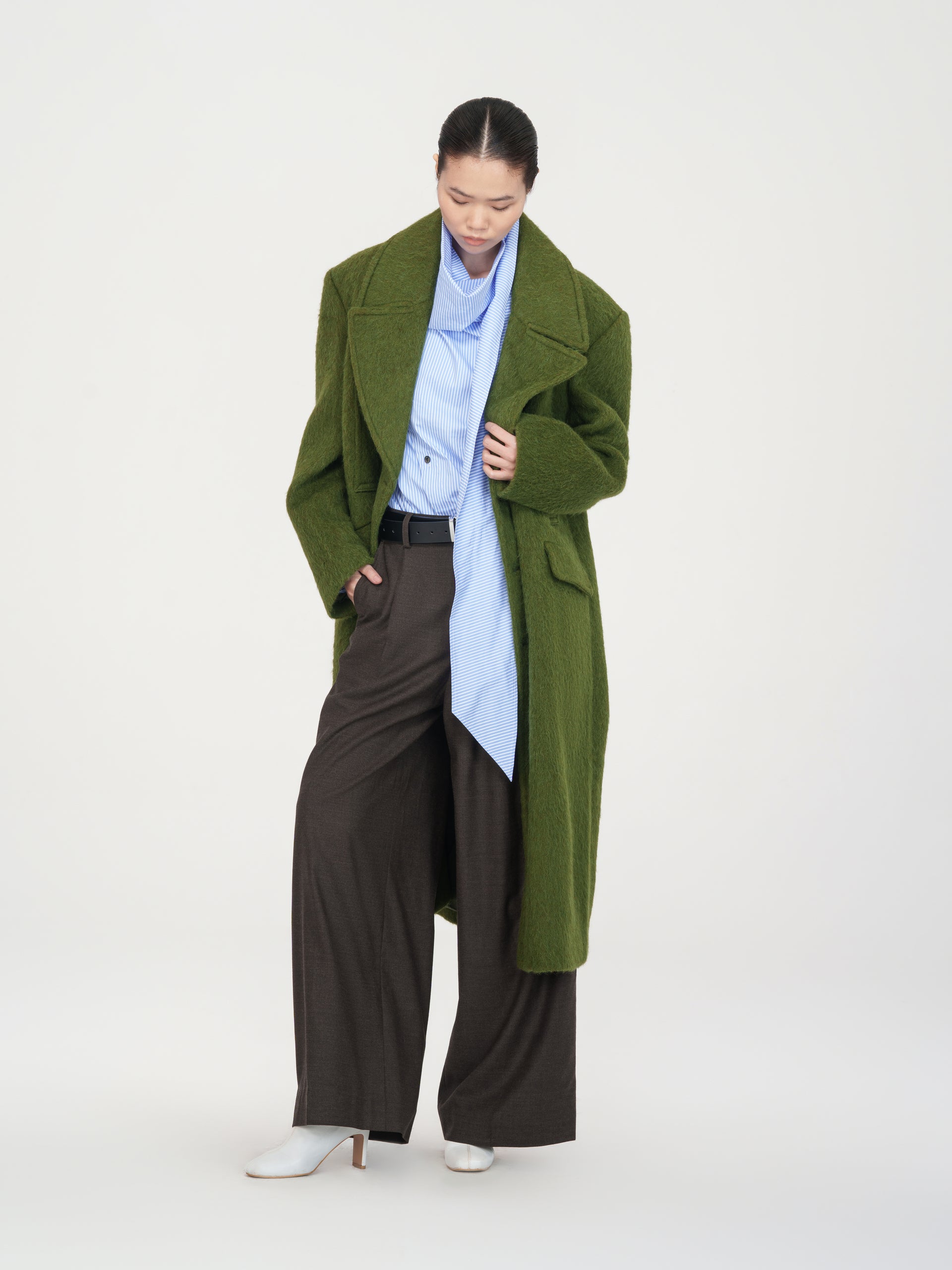 BLUE DRAPED BLOUSE WITH SCARF