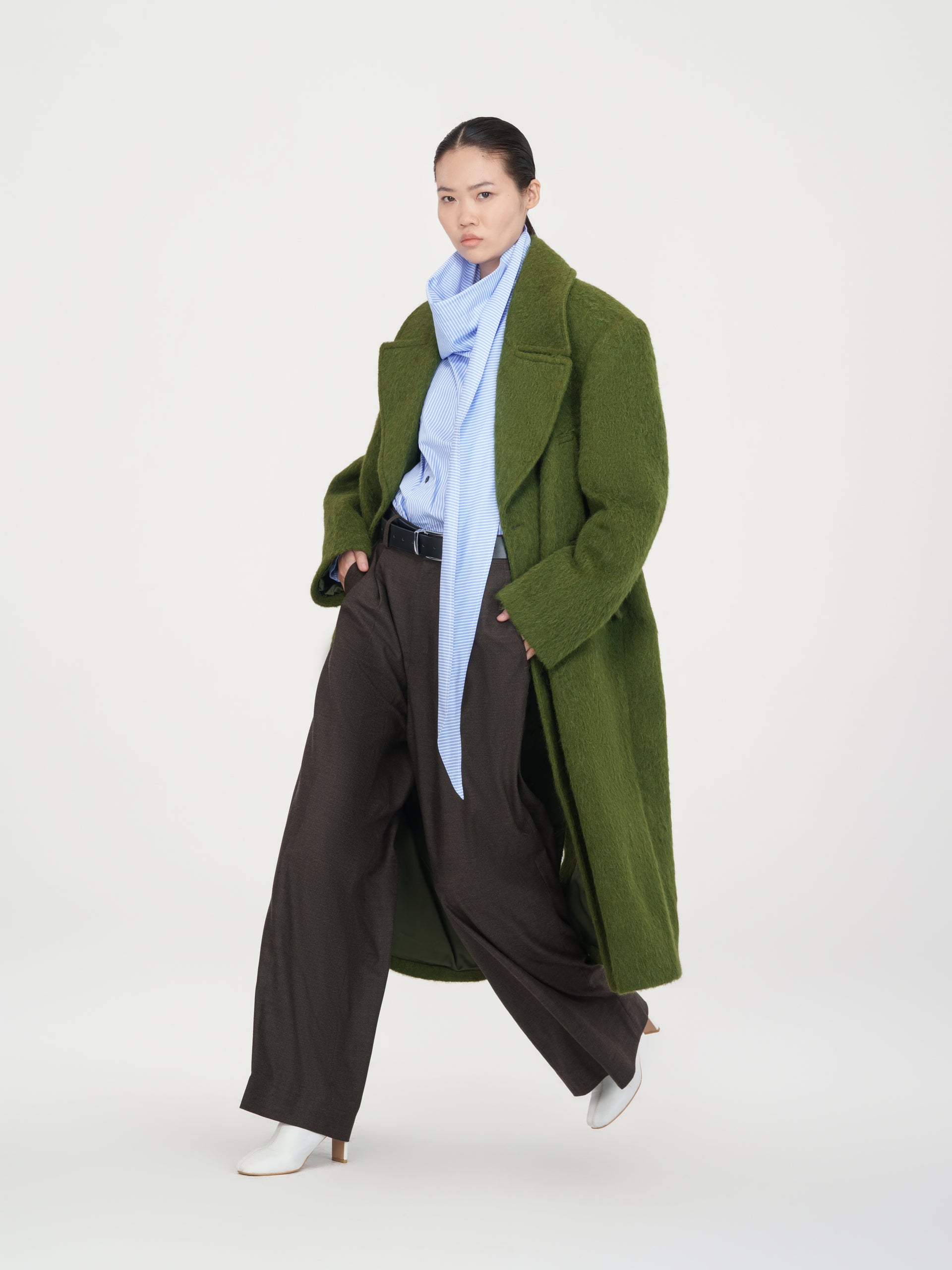 BLUE DRAPED BLOUSE WITH SCARF