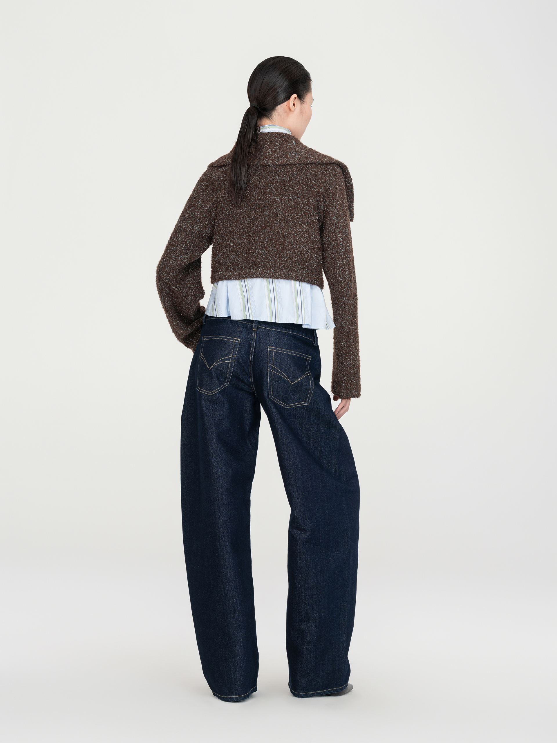 FAUX LAYERED KNIT CARDIGAN WITH SLANTED PLACKET
