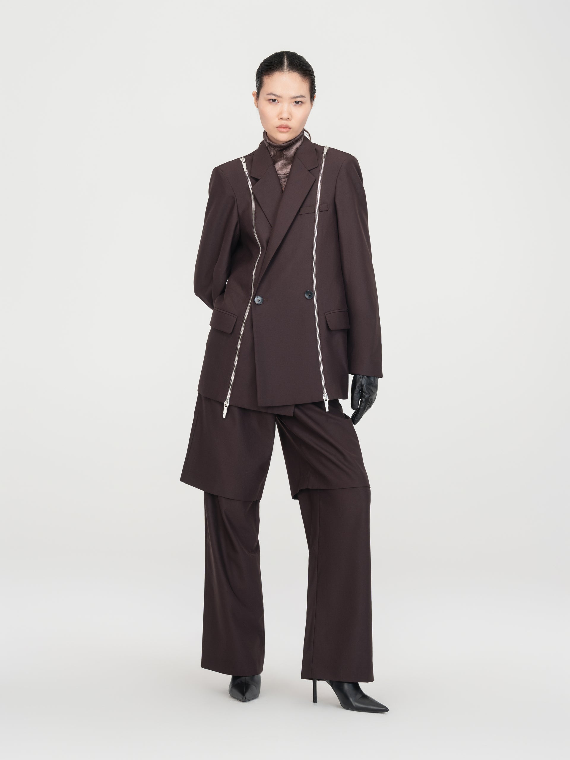 BROWN ZIP BLAZER