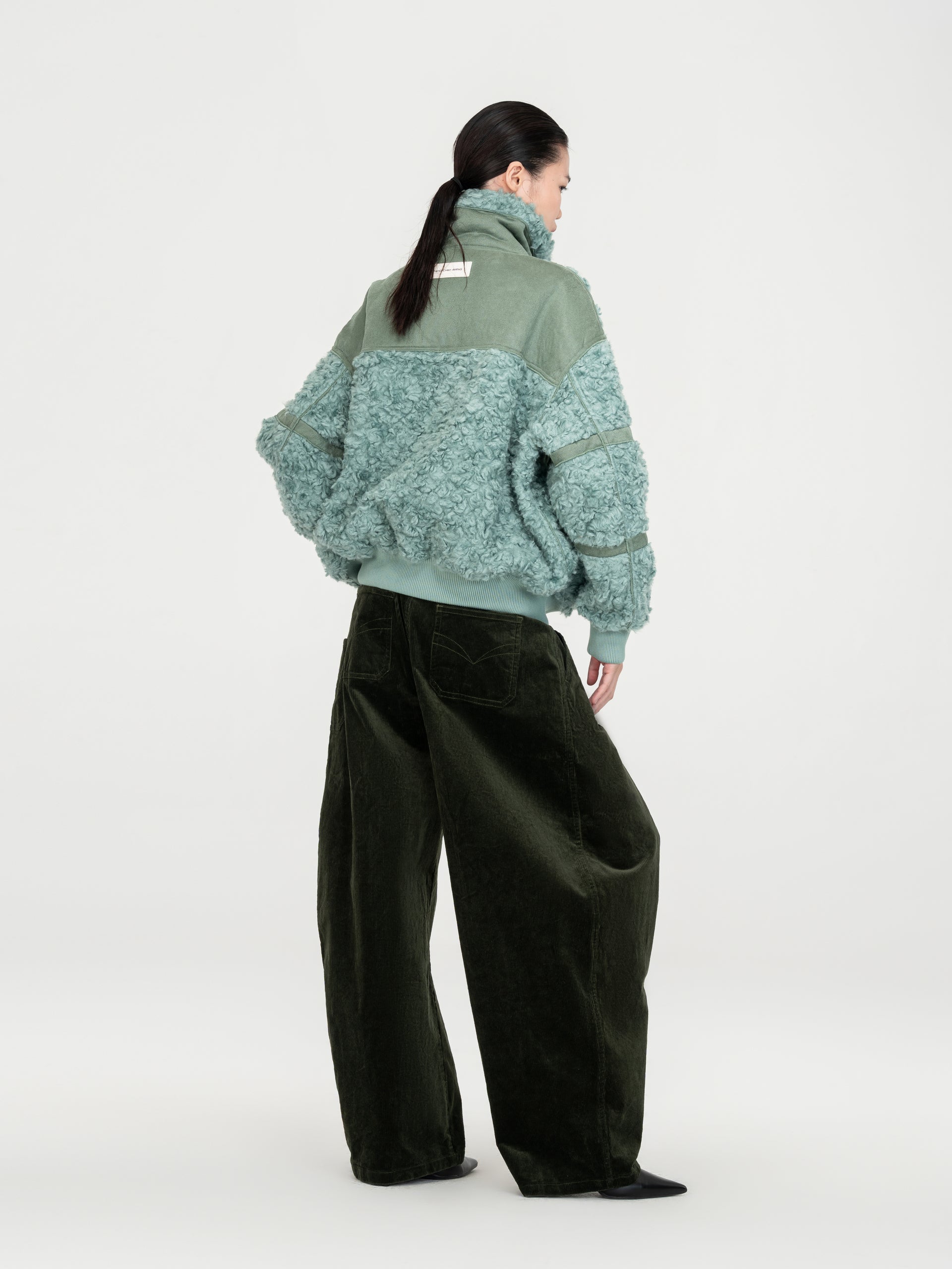 GREEN WASHED CORDUROY DECONSTRUCTED PANTS