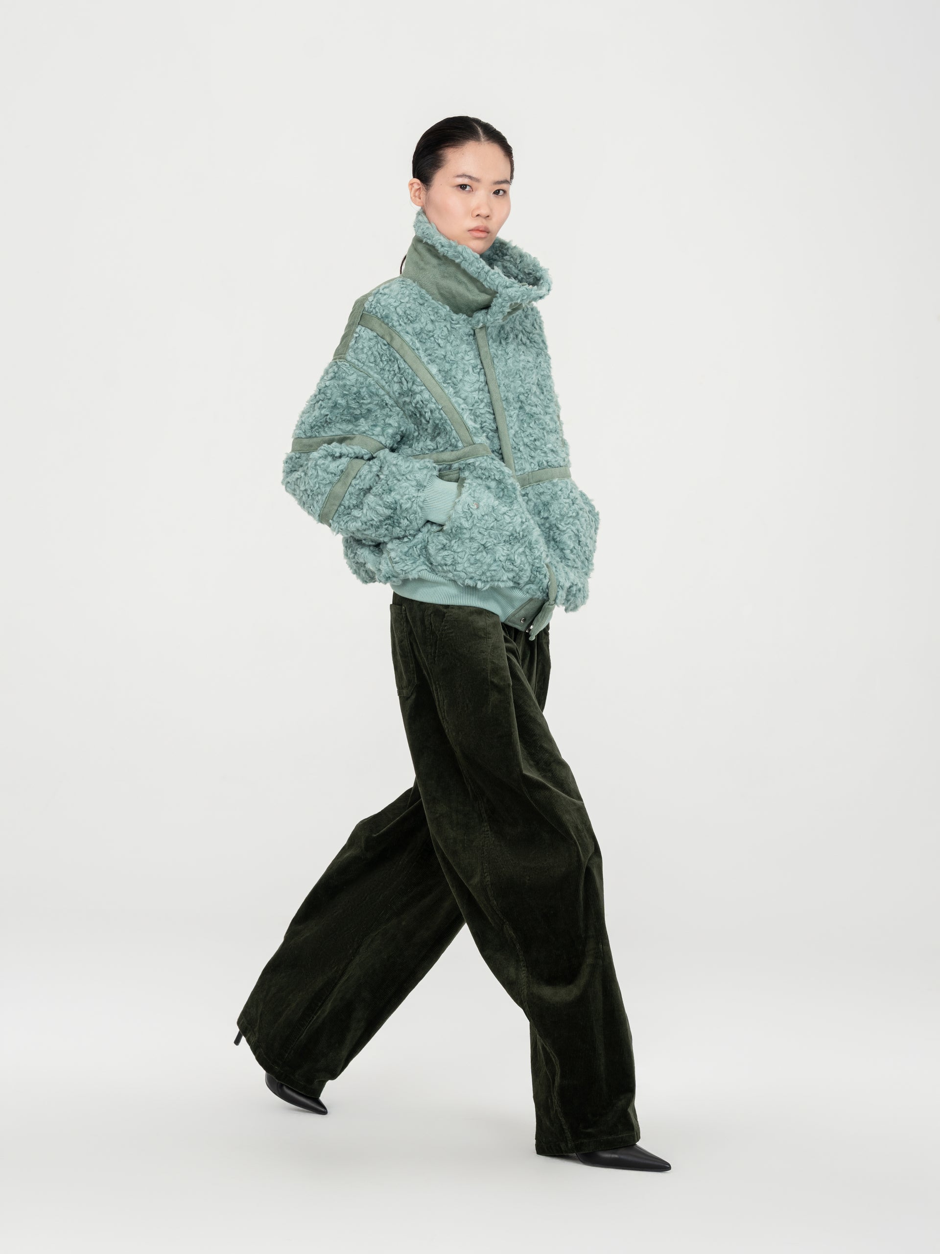 REVERSIBLE FAUX SHEARLING STAND-COLLAR JACKET