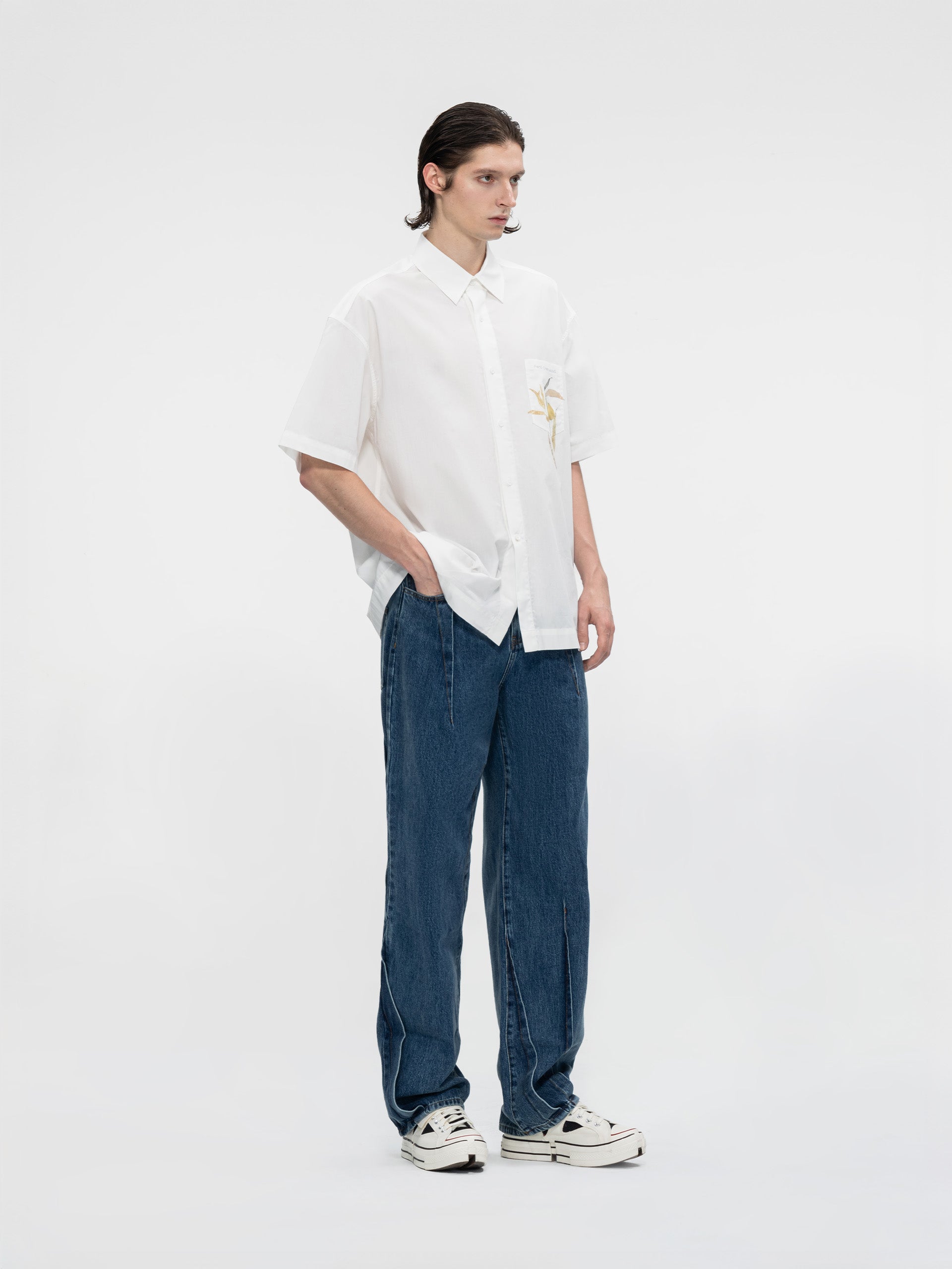OFFSET-PRINTED PLANT-DYED SHORT-SLEEVED SHIRT
