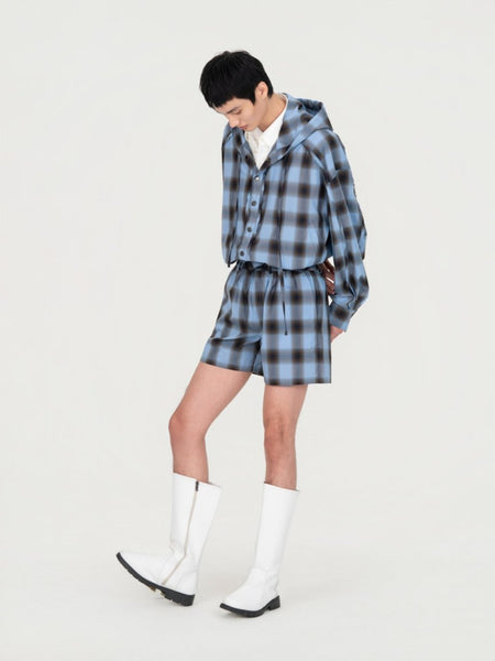 BLUE CHECK HOODED JACKET – Feng Chen Wang