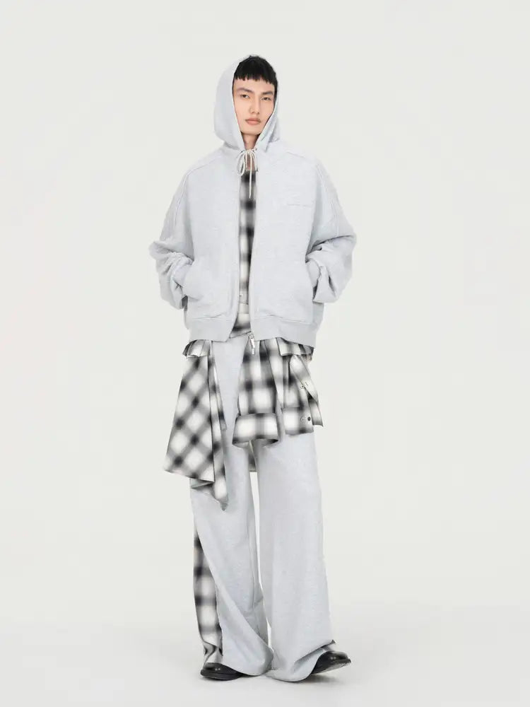 2 IN 1 ZIP HOODIE WITH CHECK SHIRT