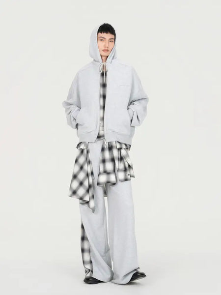 2 IN 1 ZIP HOODIE WITH CHECK SHIRT