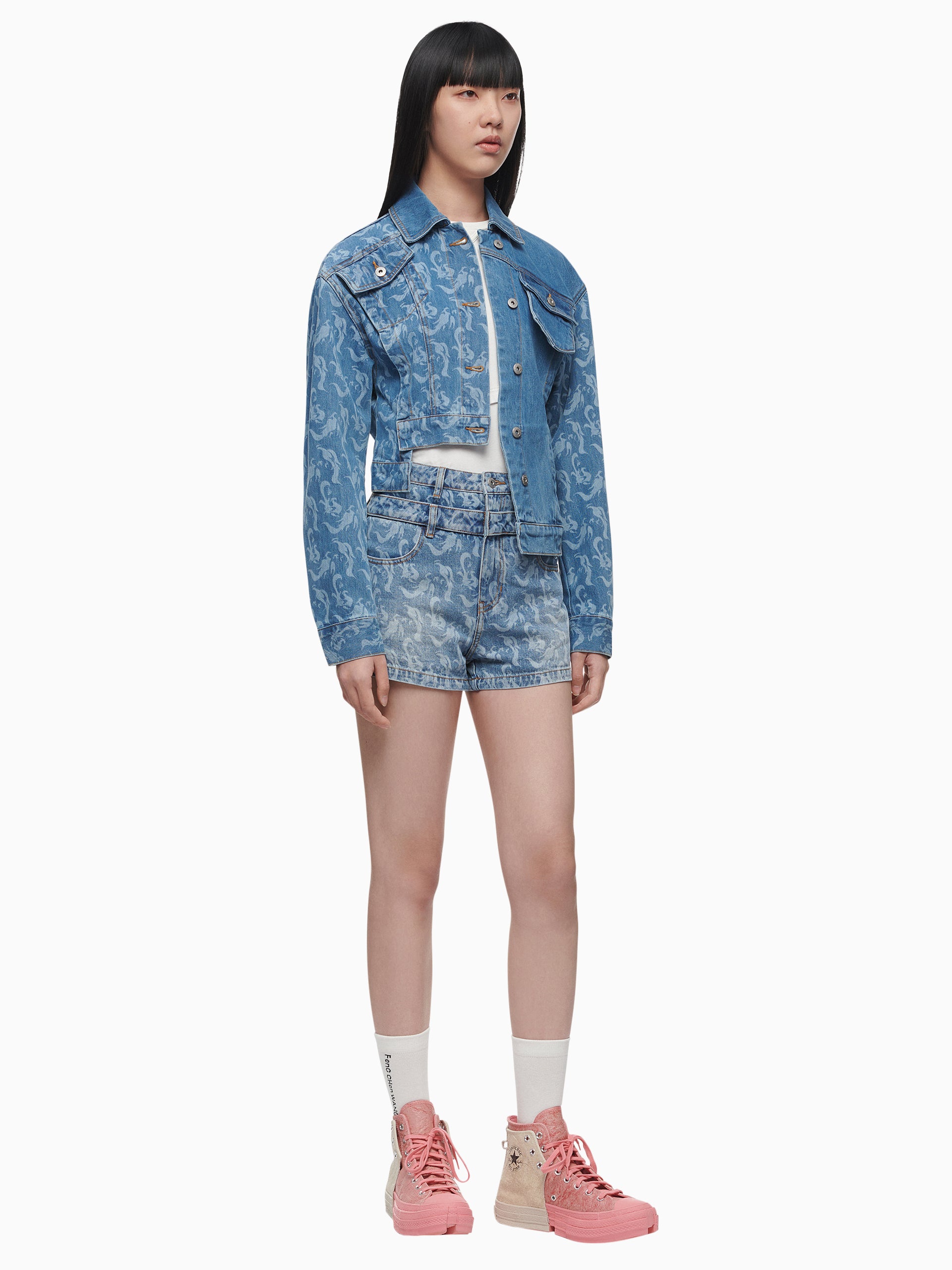 PHOENIX PRINT DENIM SHORTS