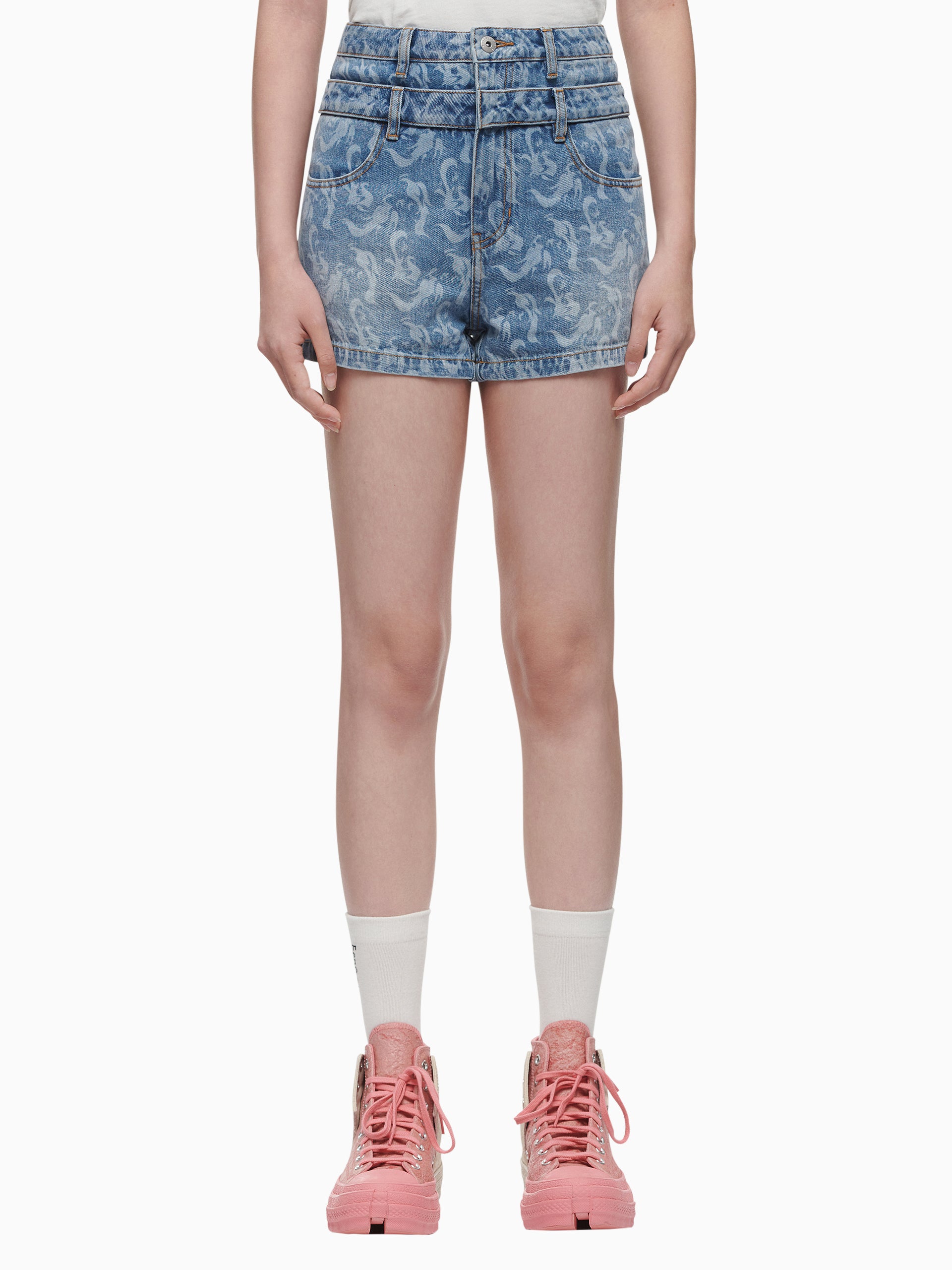 PHOENIX PRINT DENIM SHORTS