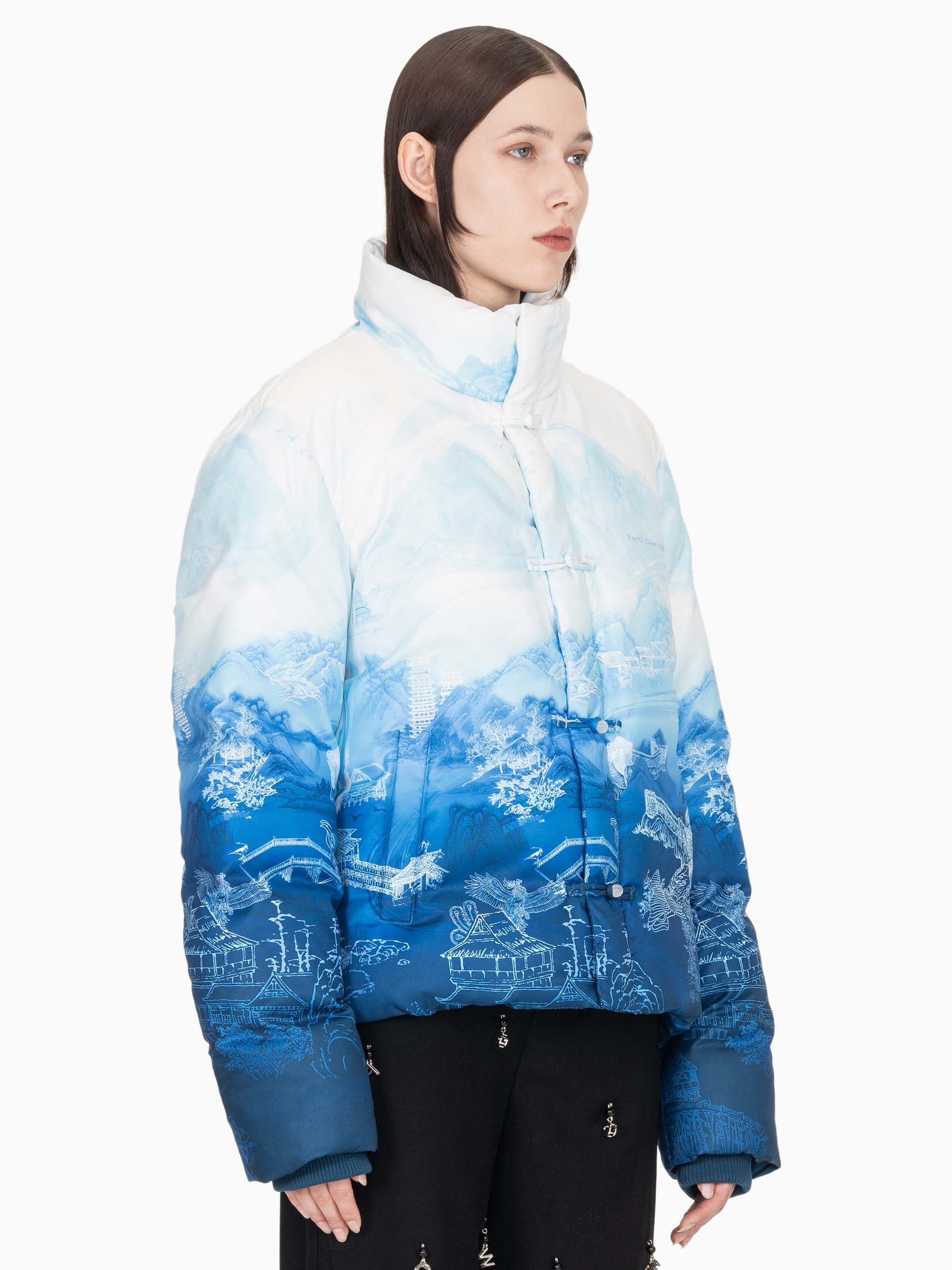 CHINESE PAINTING PRINT PUFFER JACKET