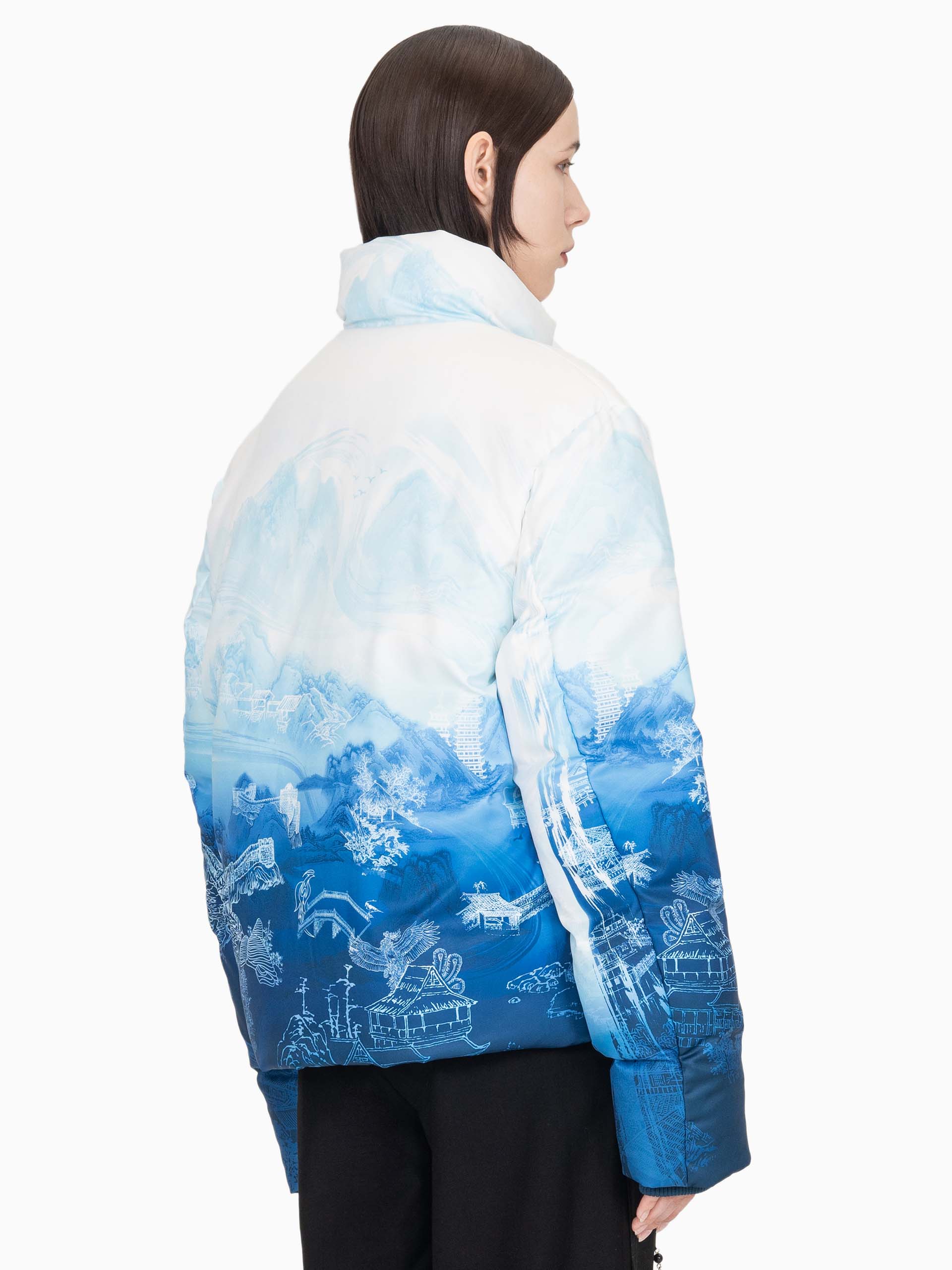 CHINESE PAINTING PRINT PUFFER JACKET