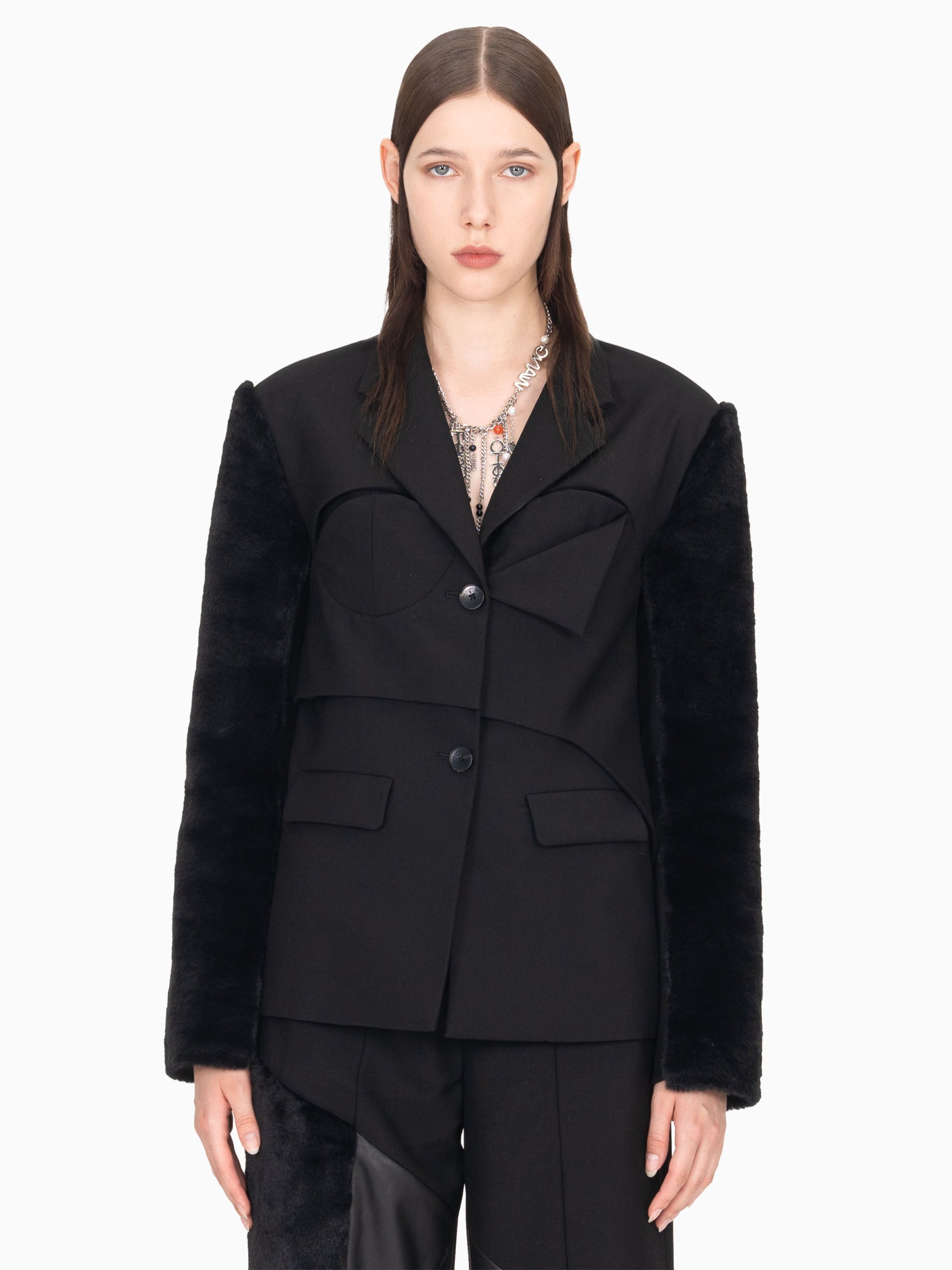 DECONSTRUCTED FAUX FUR BLAZER