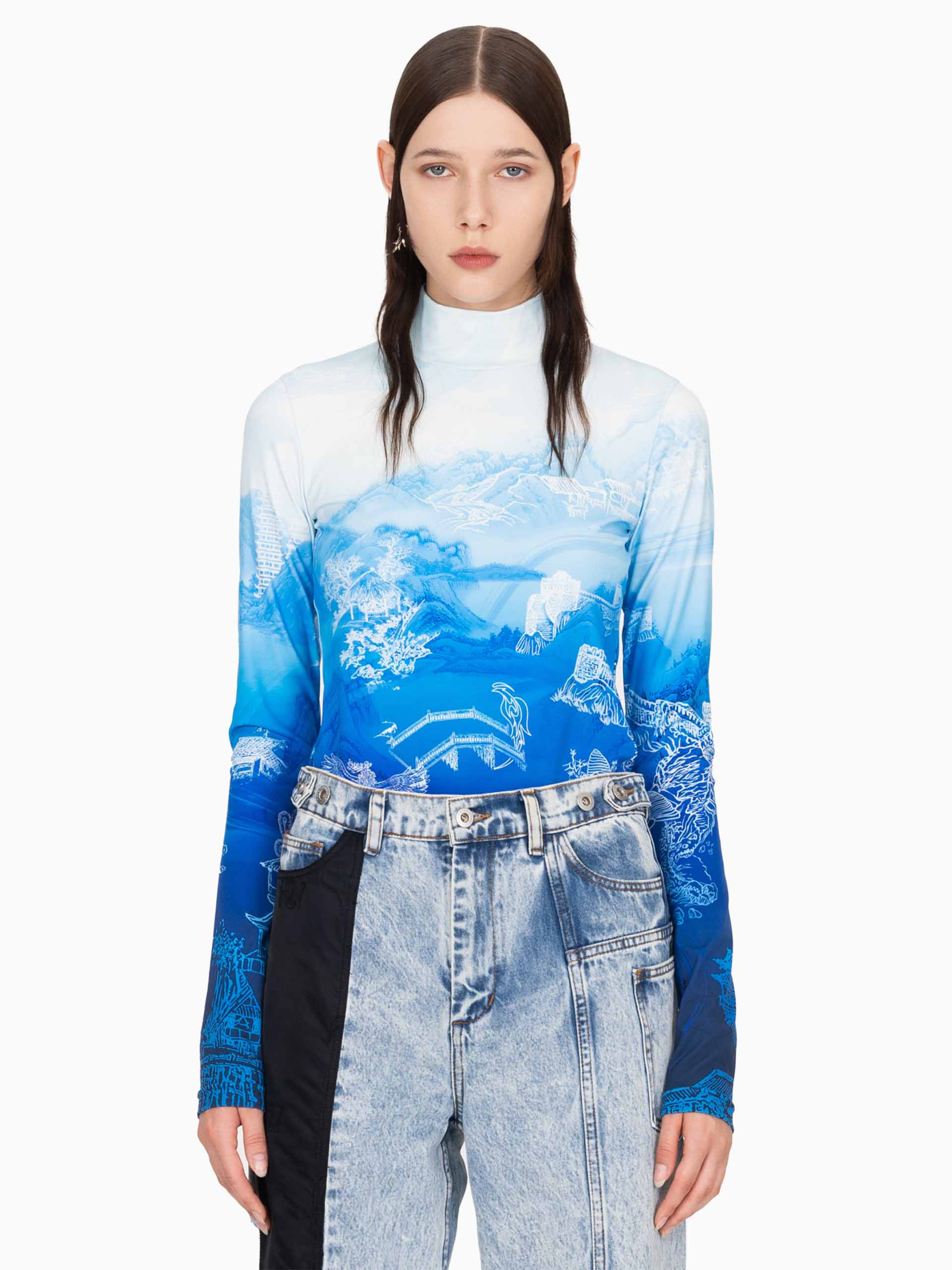 CHINESE PAINTING PRINT ROLL NECK