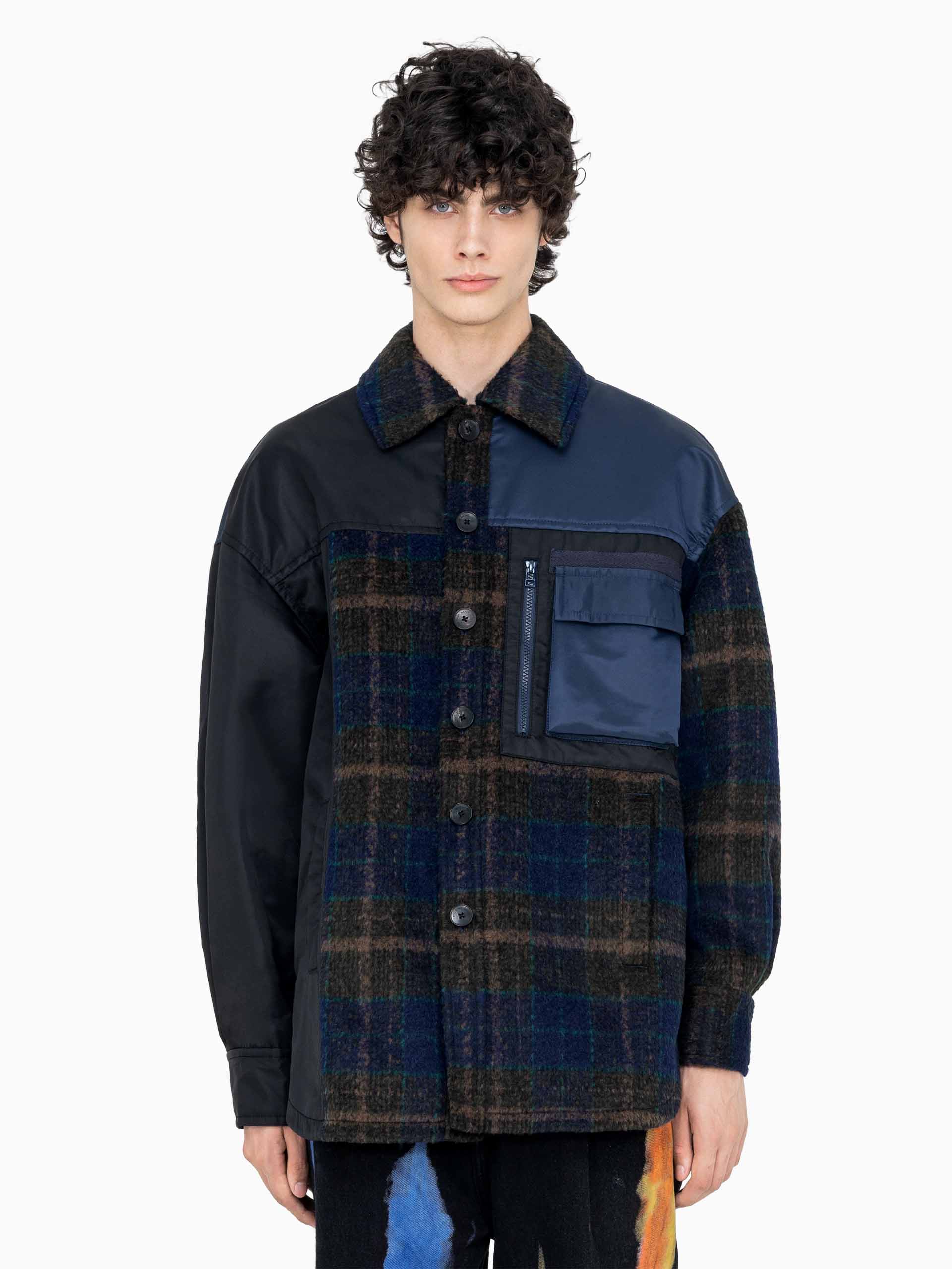 PANELLED FLANNEL SHIRT JACKET