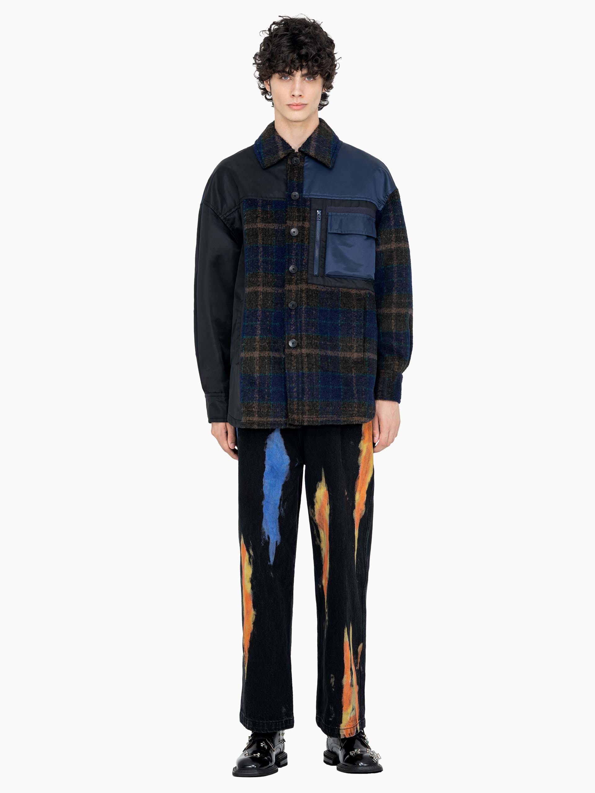 PANELLED FLANNEL SHIRT JACKET