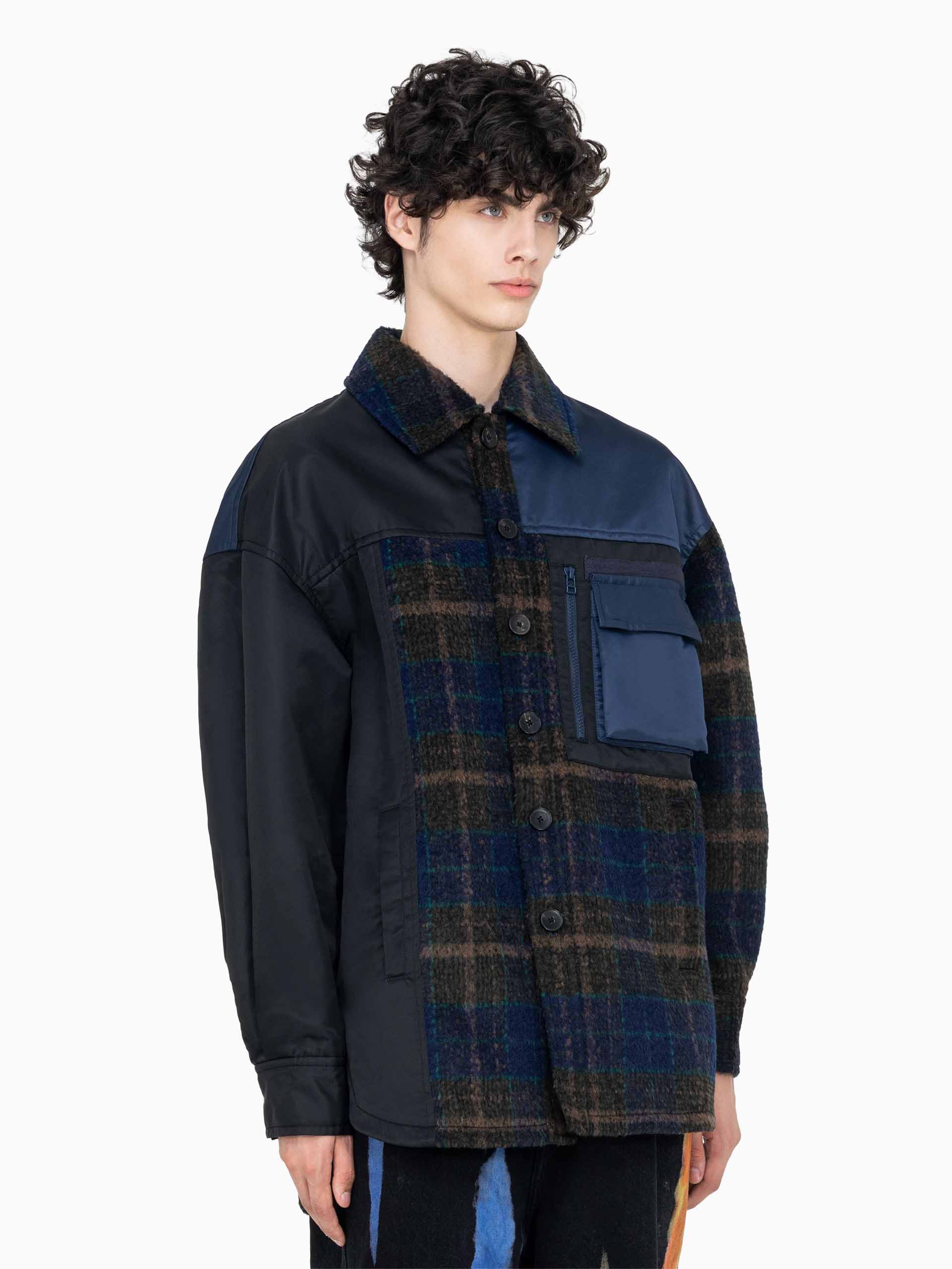 PANELLED FLANNEL SHIRT JACKET