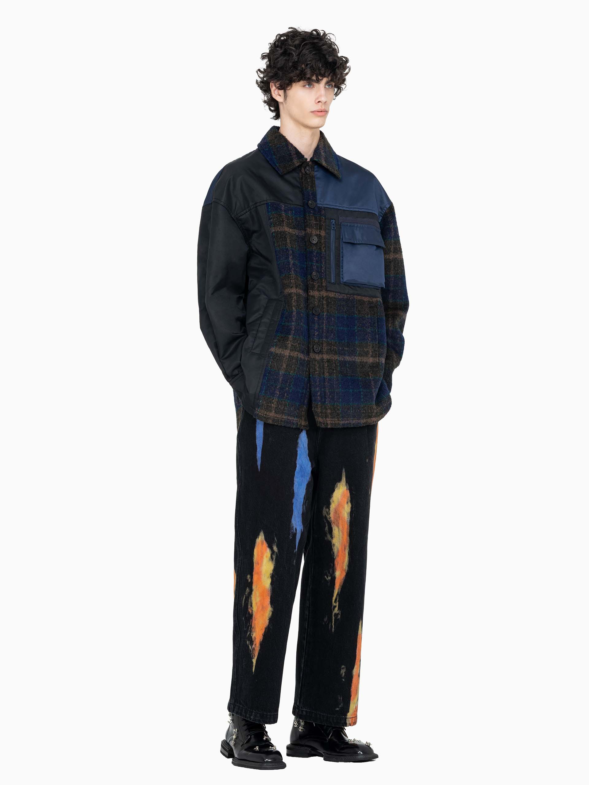 PANELLED FLANNEL SHIRT JACKET