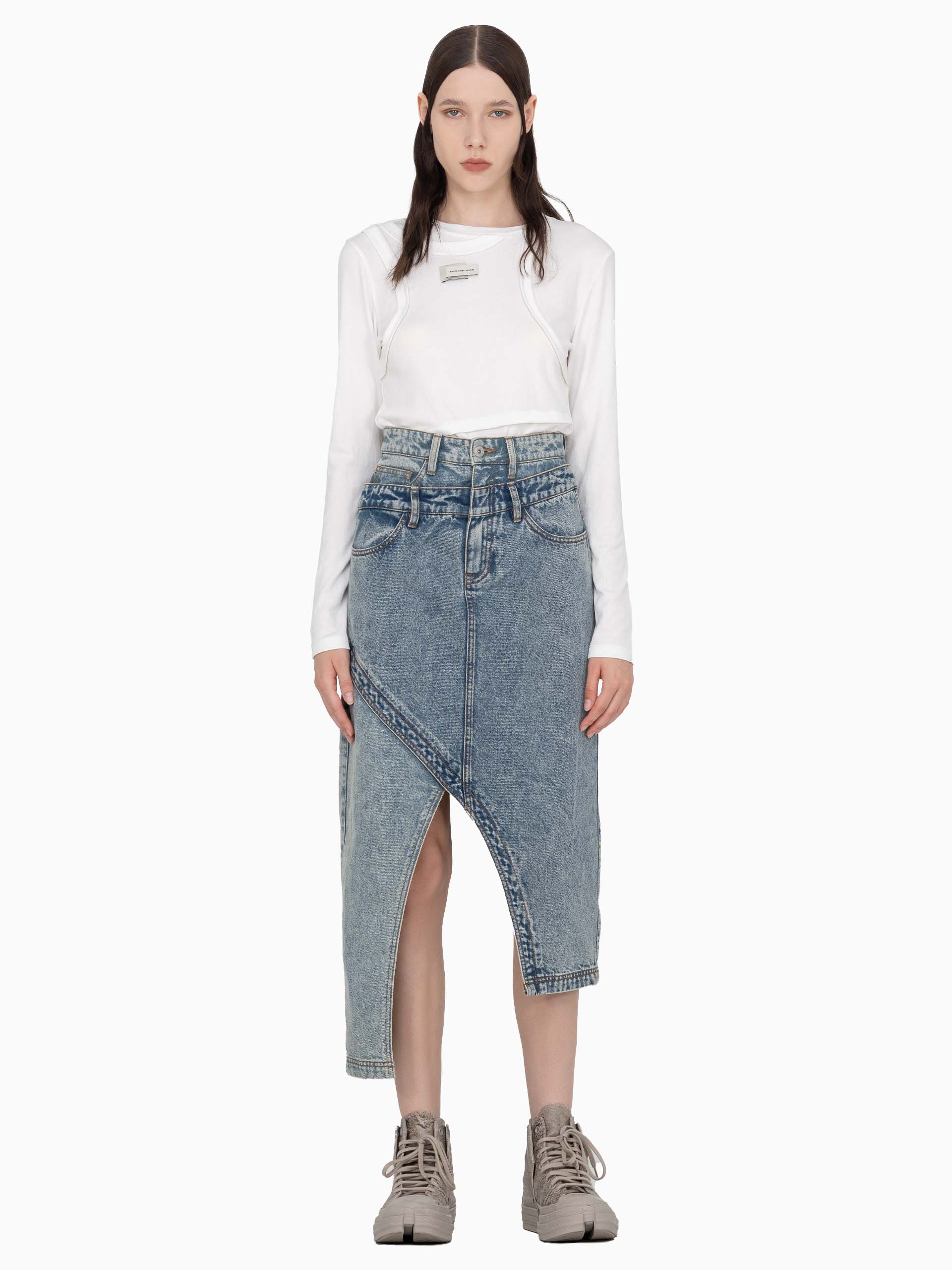DECONSTRUCTED PATCHWORK DENIM SKIRT