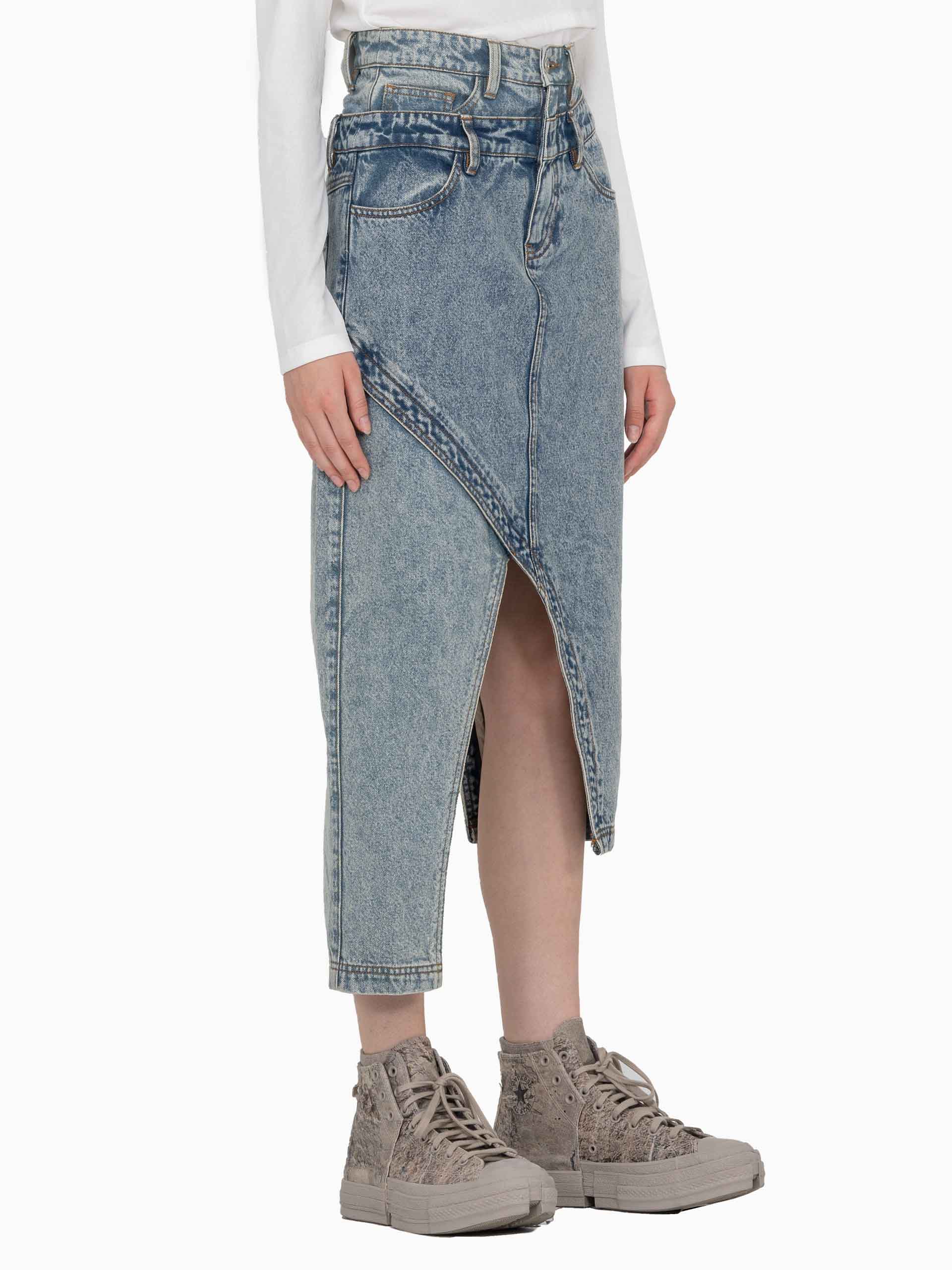 DECONSTRUCTED PATCHWORK DENIM SKIRT