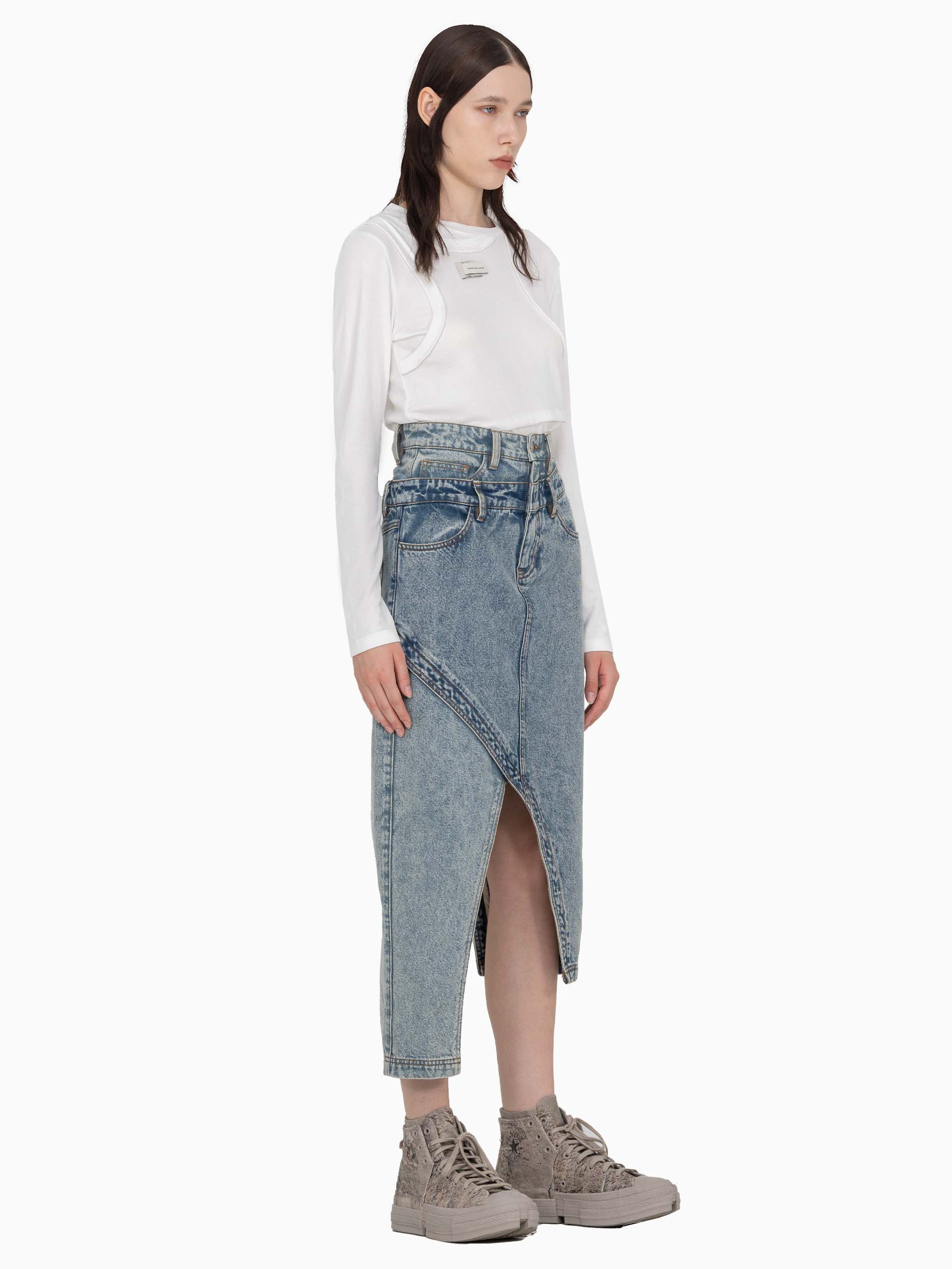 DECONSTRUCTED PATCHWORK DENIM SKIRT