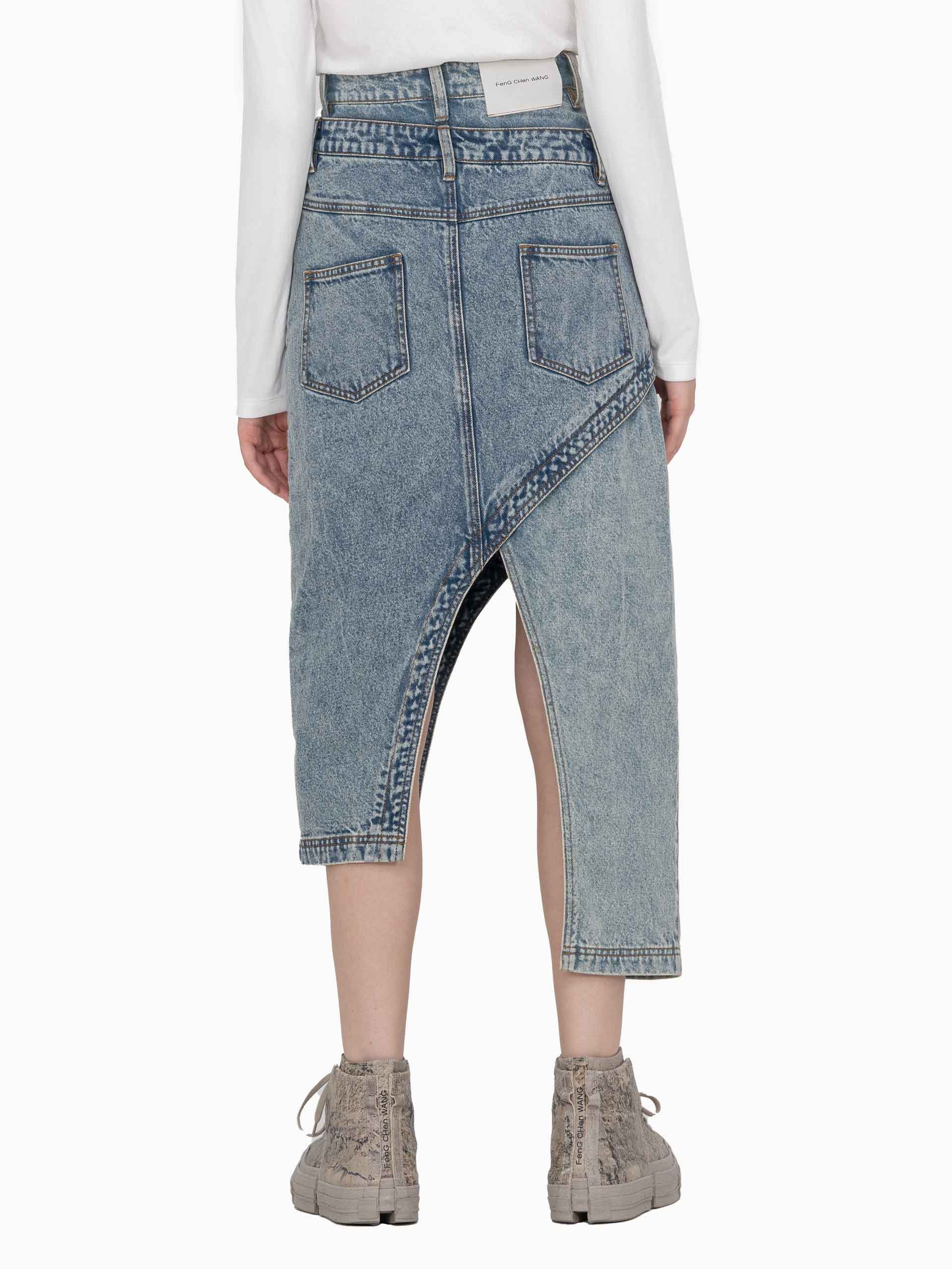 DECONSTRUCTED PATCHWORK DENIM SKIRT
