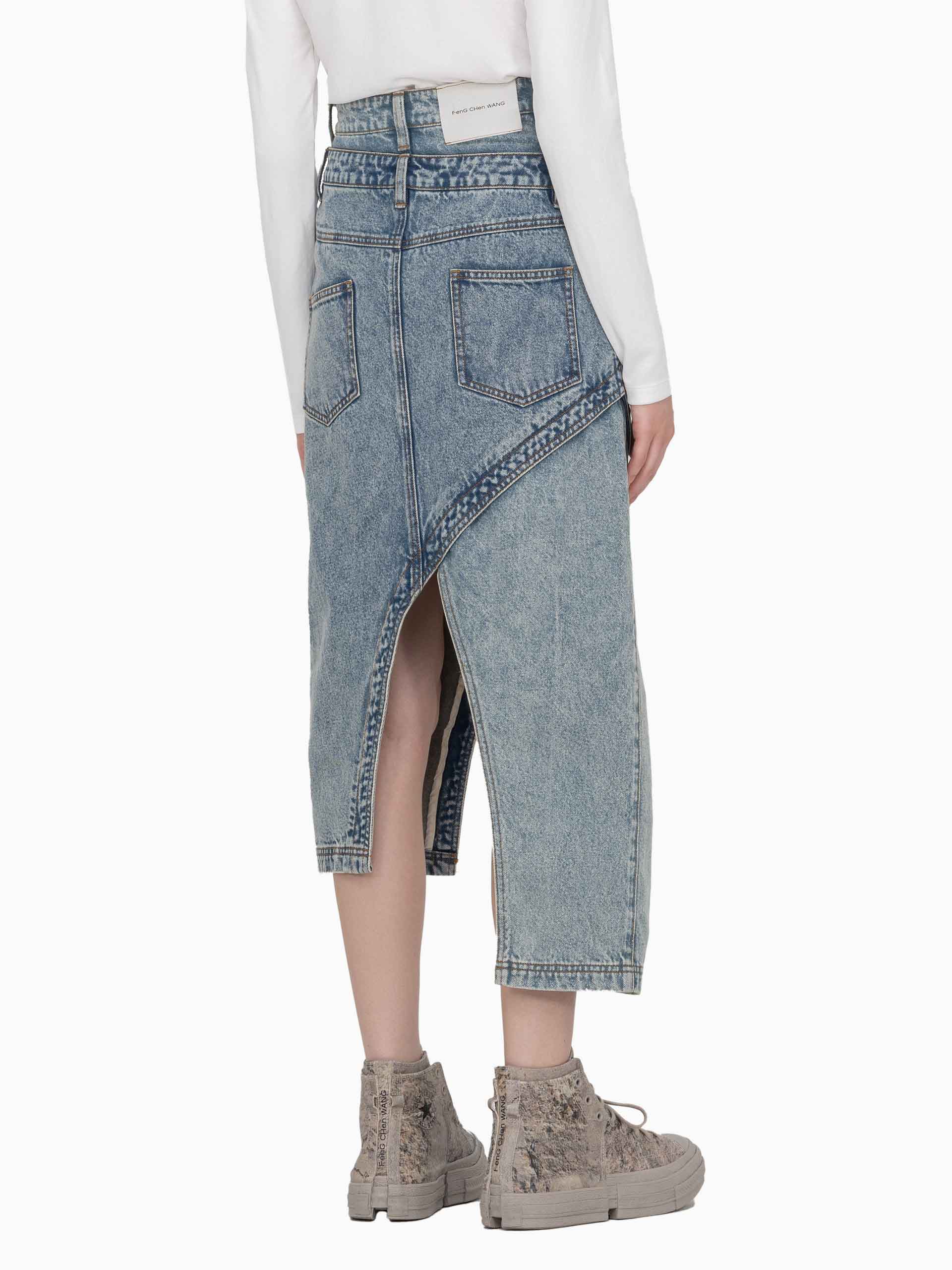 DECONSTRUCTED PATCHWORK DENIM SKIRT