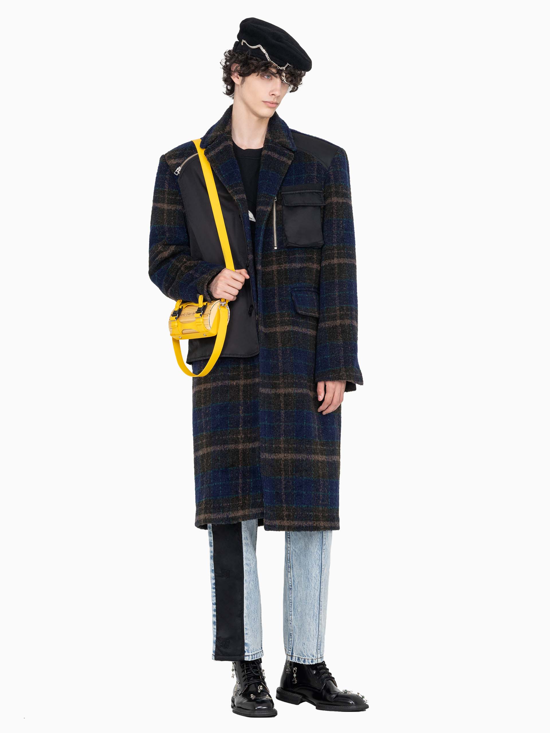PLAID PANELLED DECONSTRUCTED COAT