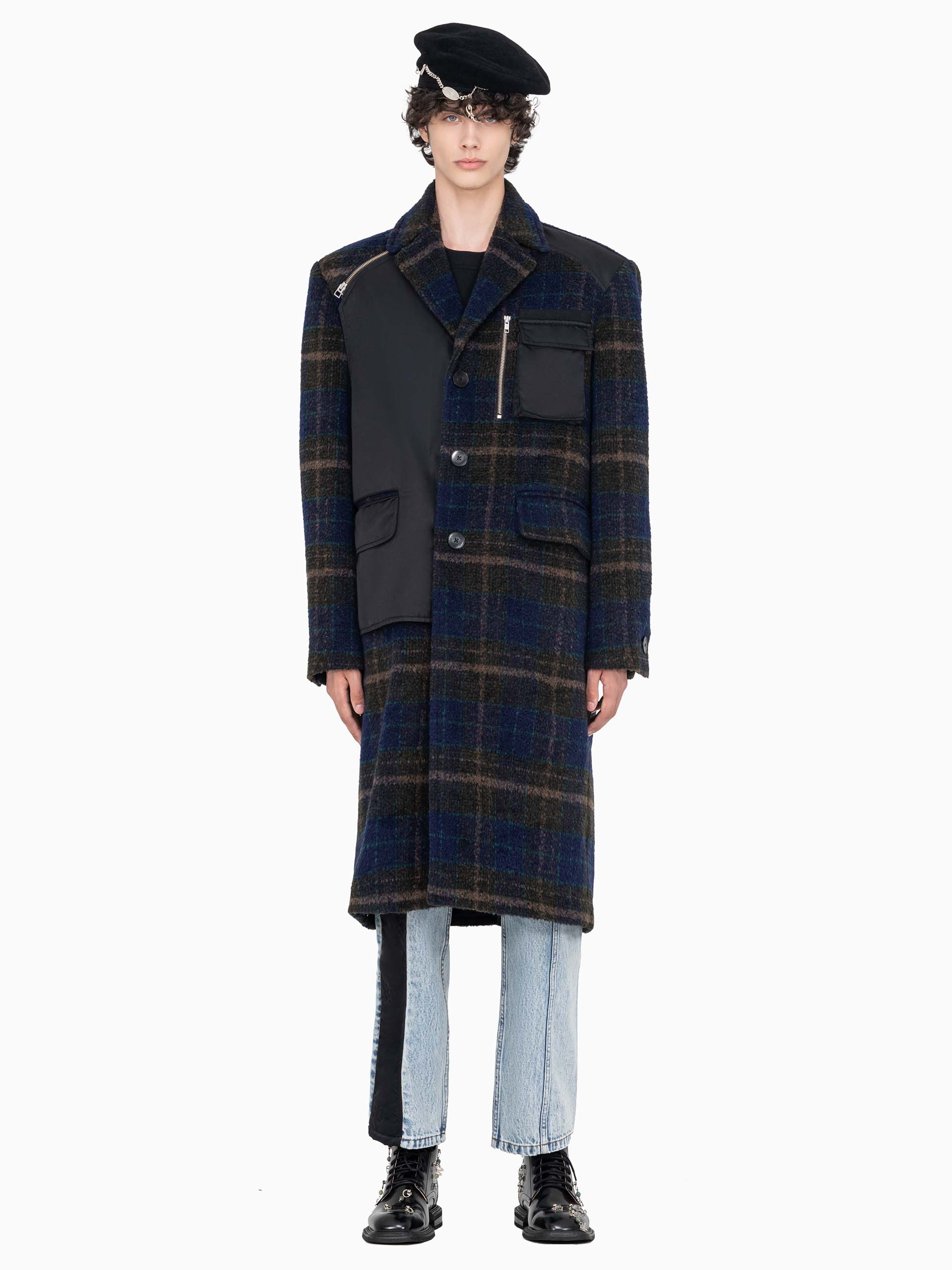 PLAID PANELLED DECONSTRUCTED COAT