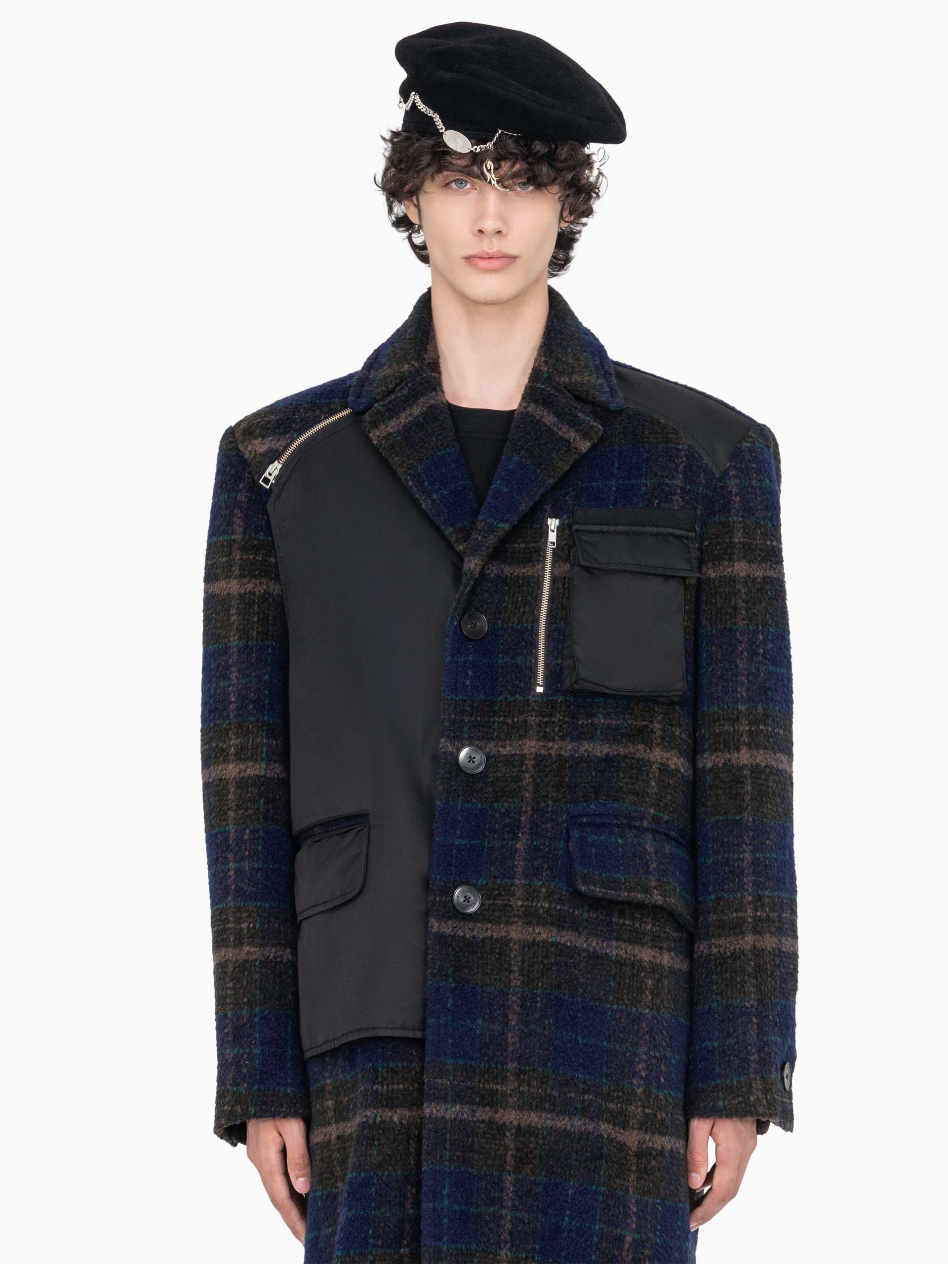 PLAID PANELLED DECONSTRUCTED COAT