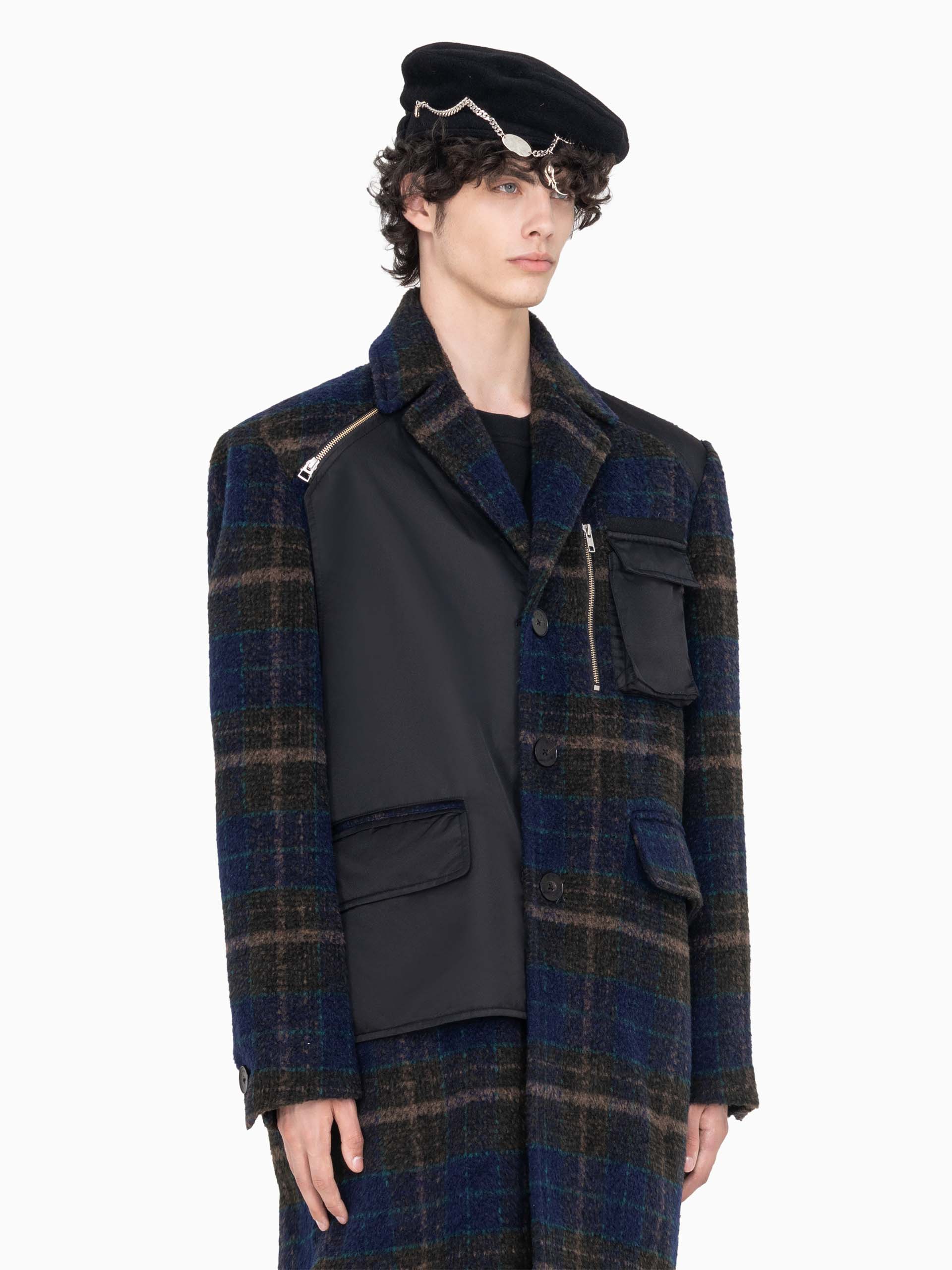 PLAID PANELLED DECONSTRUCTED COAT