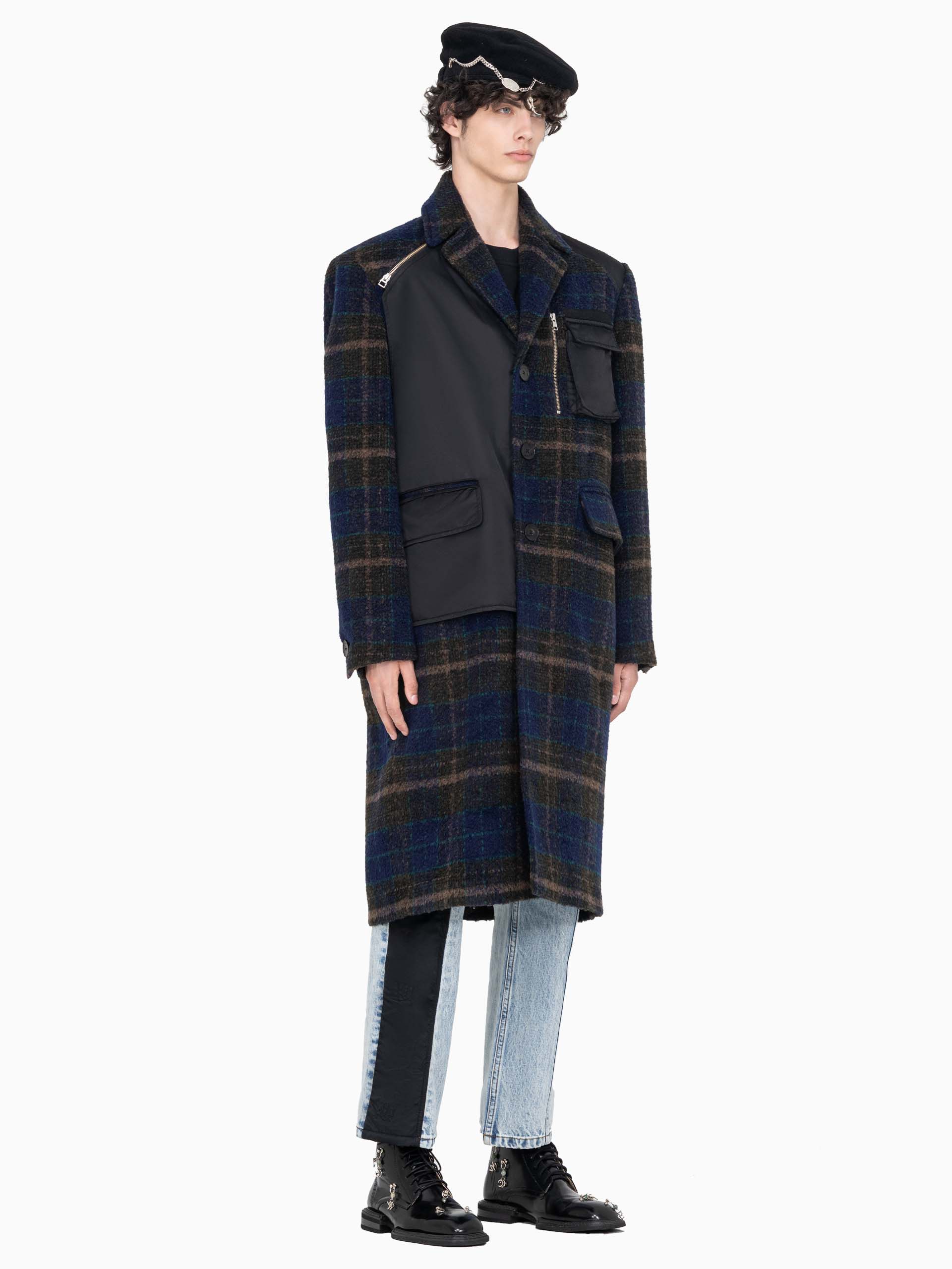 PLAID PANELLED DECONSTRUCTED COAT