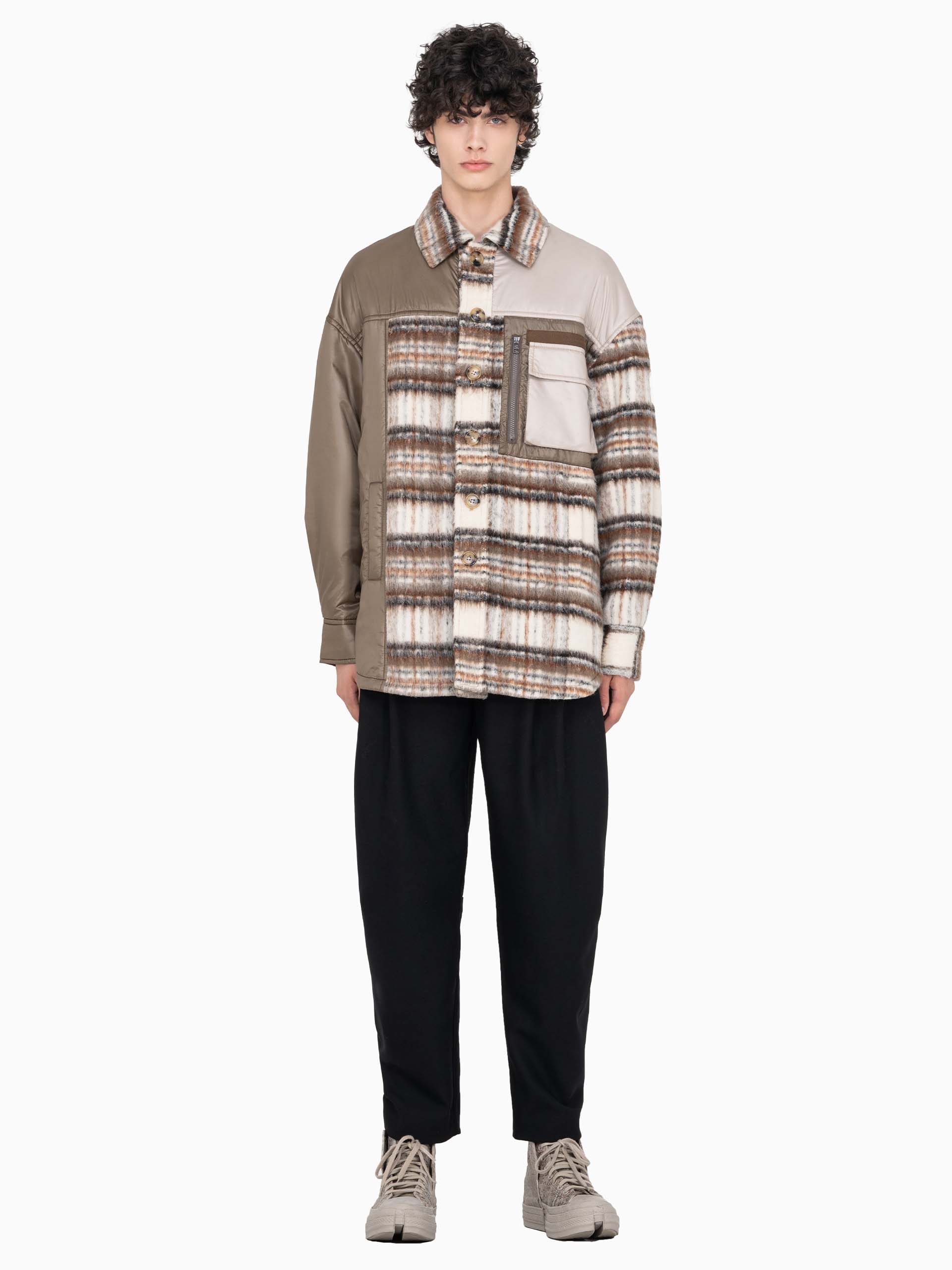 PANELLED FLANNEL SHIRT JACKET